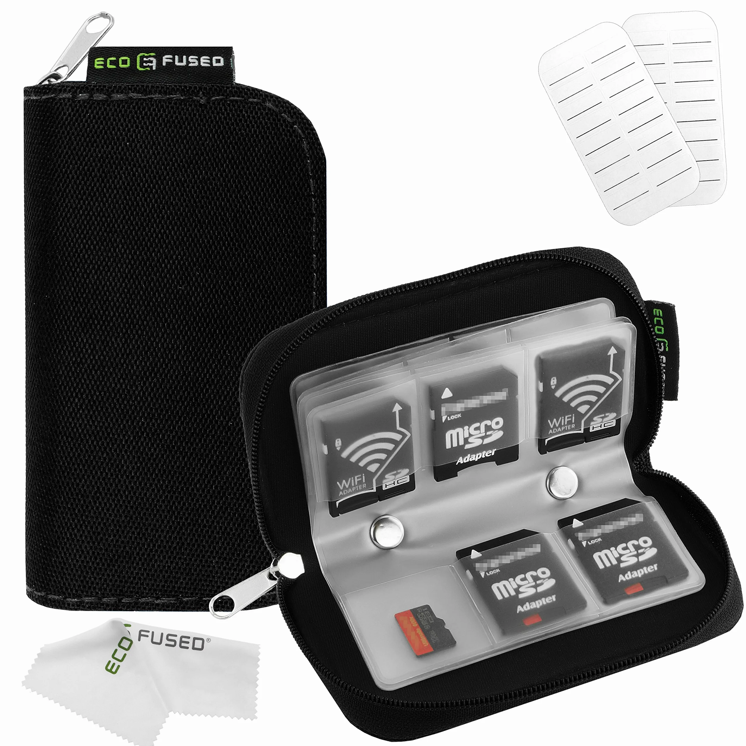 Custodia per Schede di Memoria Eco-Fused - Adatta per un Massimo di 22x SD, SDHC, Micro SD, Mini SD e 4x CF - Porta con 22 Scomparti (Nero)