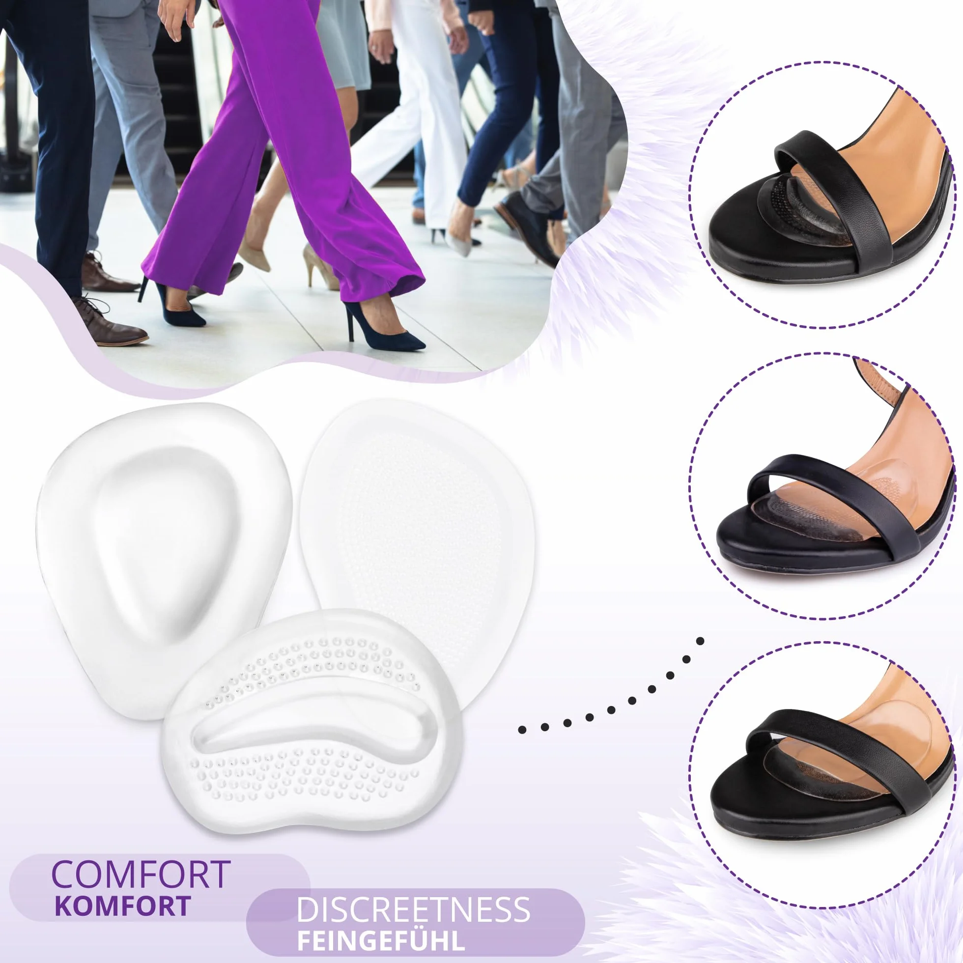 SULPO Cuscinetti Metatarsali in Silicone per Scarpe Troppo Grandi, Antidolore Piedi e Metatarsalgia per Tacco Alto