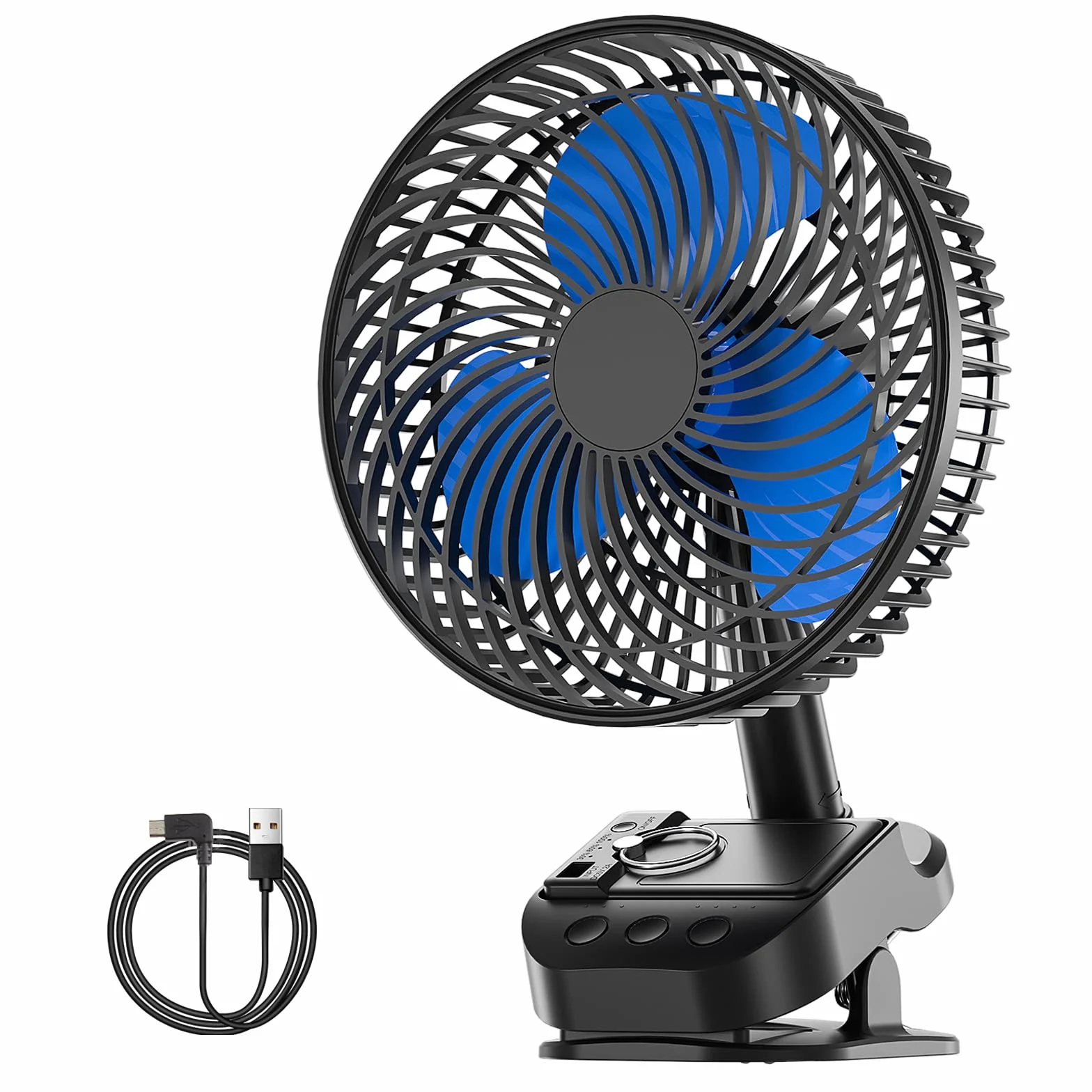 ATEngeus Ventilatore USB 4 in1, Ventilatore con clip da 8 inch, Ventilatore batteria da 10000 mAh, 5 velocità, Rotazione multi-angolo, Funzione Cronometraggio, con clip e gancio, per casa, ufficio