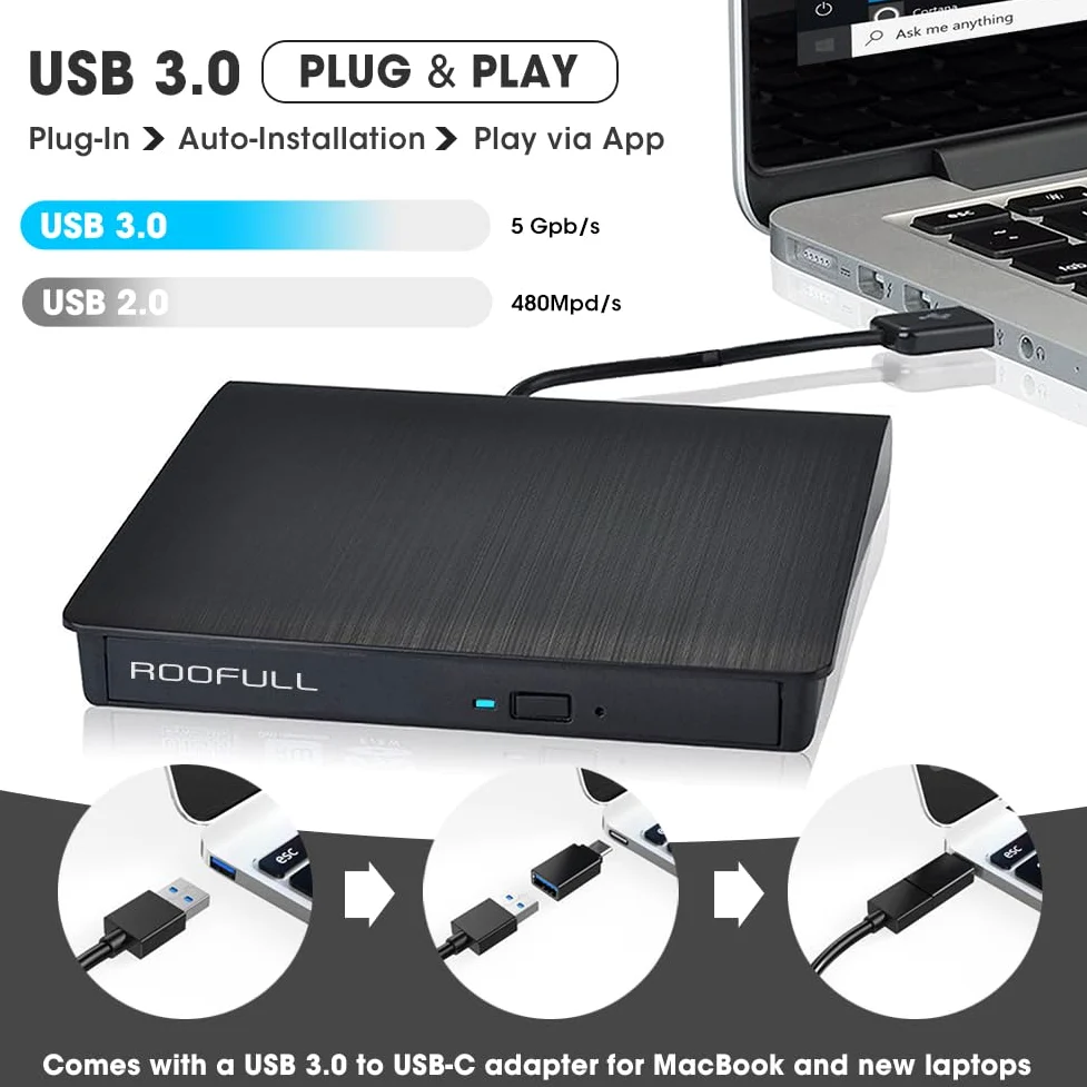 unità CD Dvd Esterna, unità Portatile USB 3.0 CD/Dvd +/- RW Slim CD/VCD Rom Masterizzatore masterizzatore Floppy Superdrive per Laptop,PC,Mac 10,OS, Windows 10/8/7/XP/Vista,Linux
