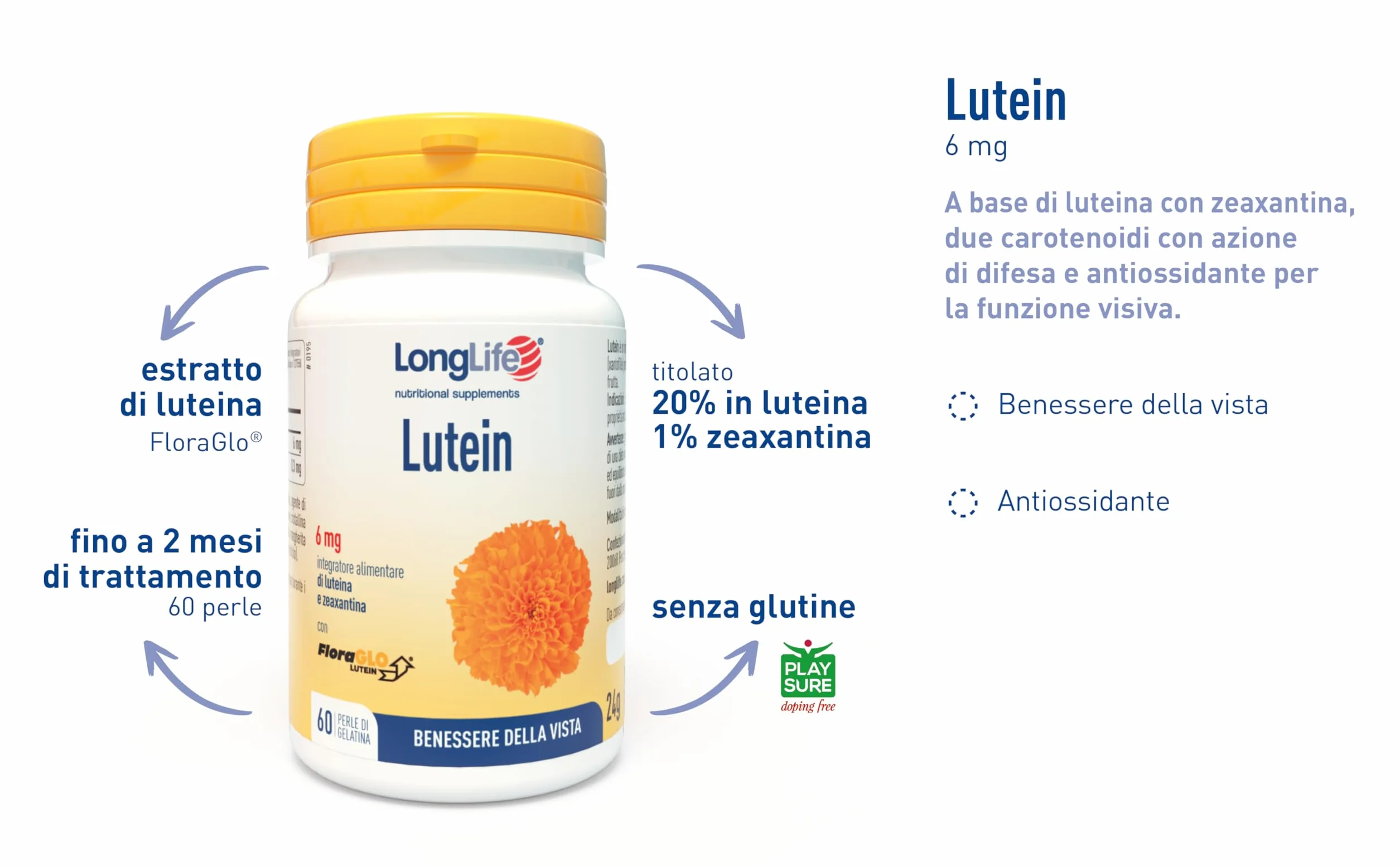 LongLife® Lutein z Zeaxantiną FloraGlo® z Tagetes erecta - Wsparcie wzroku, antyoksydant, 2 miesiące, bez glutenu