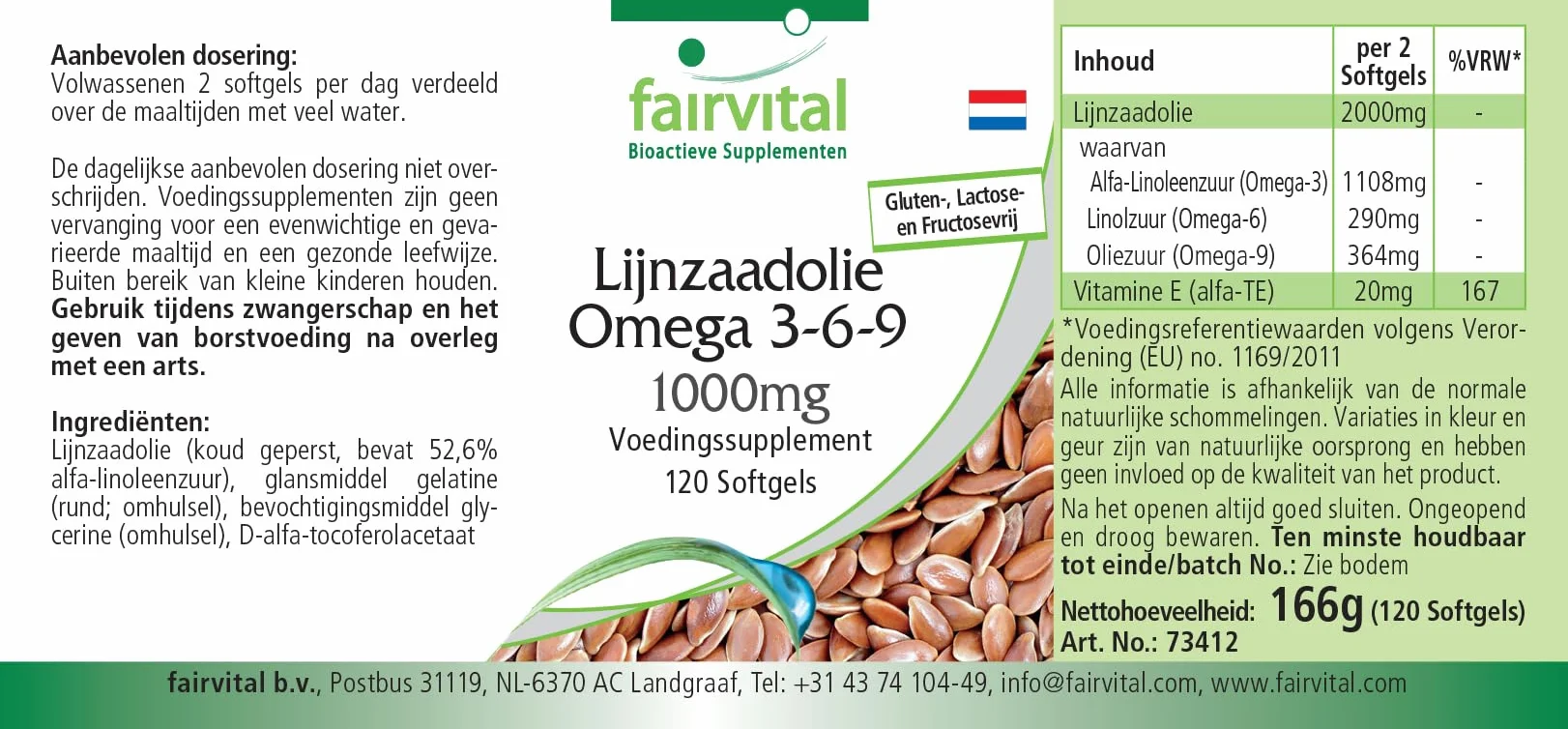 Fairvital Omega-3-6-9 Capsule, 2000 mg di Olio di Semi di Lino, 120 Softgel