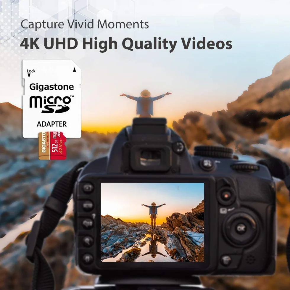 Gigastone [5 Anni Recupero Dati Gratuito] Scheda di Memoria 512 GB 4K Fotocamera Pro, Compatibile con GoPro Drone Switch, Velocità 100 MB/s. 4K Video, A2 U3 V30 Scheda Micro SDXC con adattatore SD.