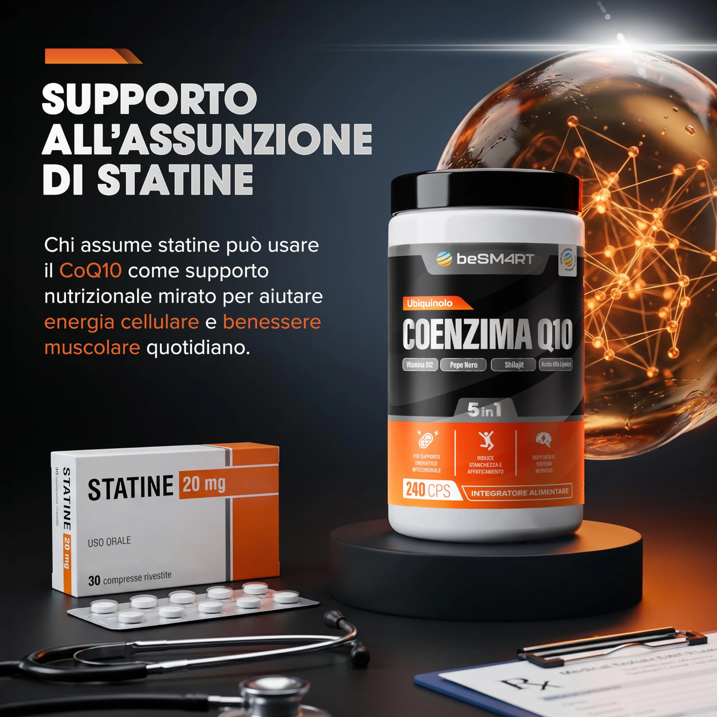 Coenzima Q10 240 Capsule Ubiquinolo 200 mg Alta Biodisponibilità Shilajit Acido Alfa Lipoico Vitamina B12 Pepe Nero Supporto Energia