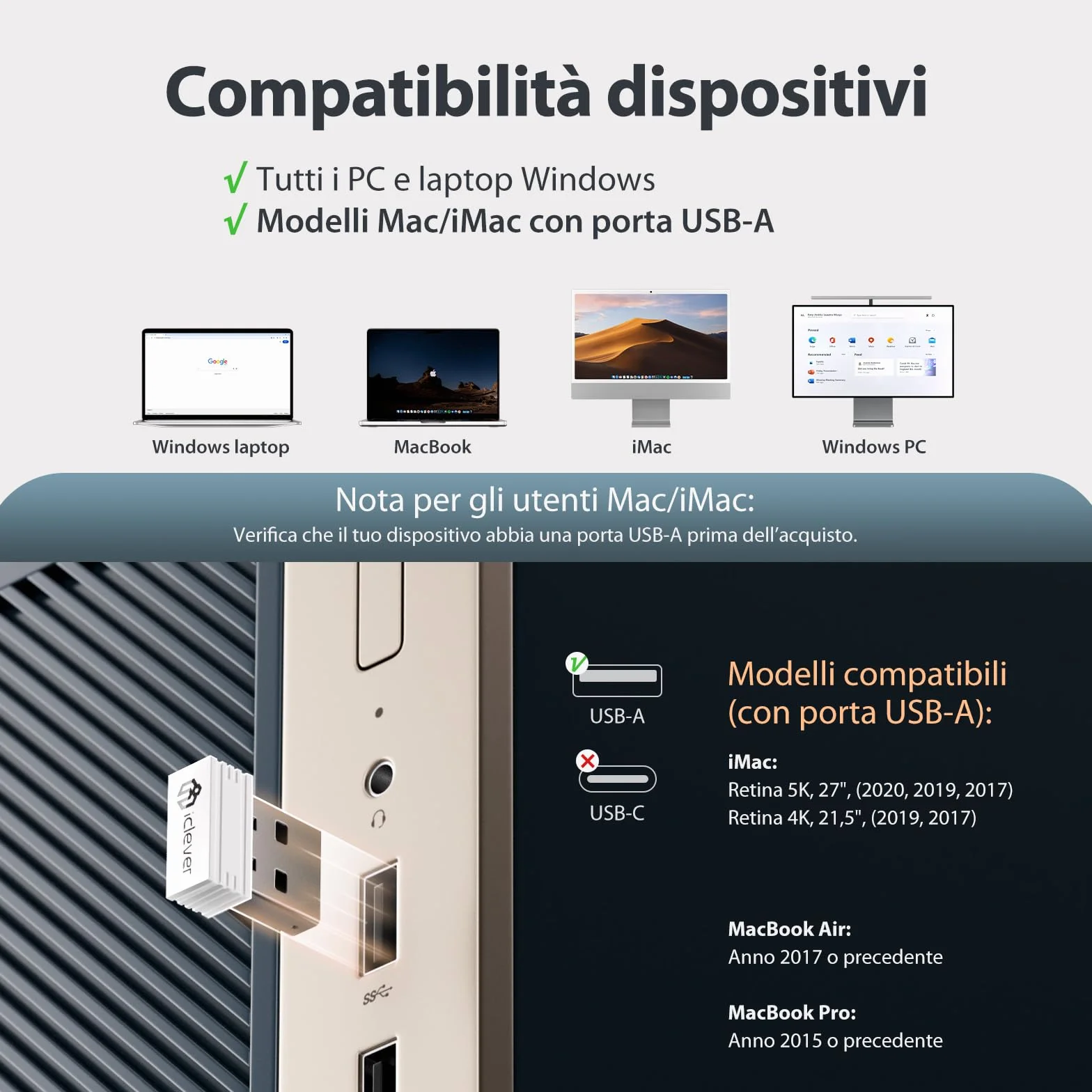 iClever Tastiera e Mouse Wireless portatile 2.4G, Ricaricabile tastiera wireless usb, silenziosa tastiera ergonomica Design Dimensioni Regolari Sottile Connessione Stabile DPI Regolabile