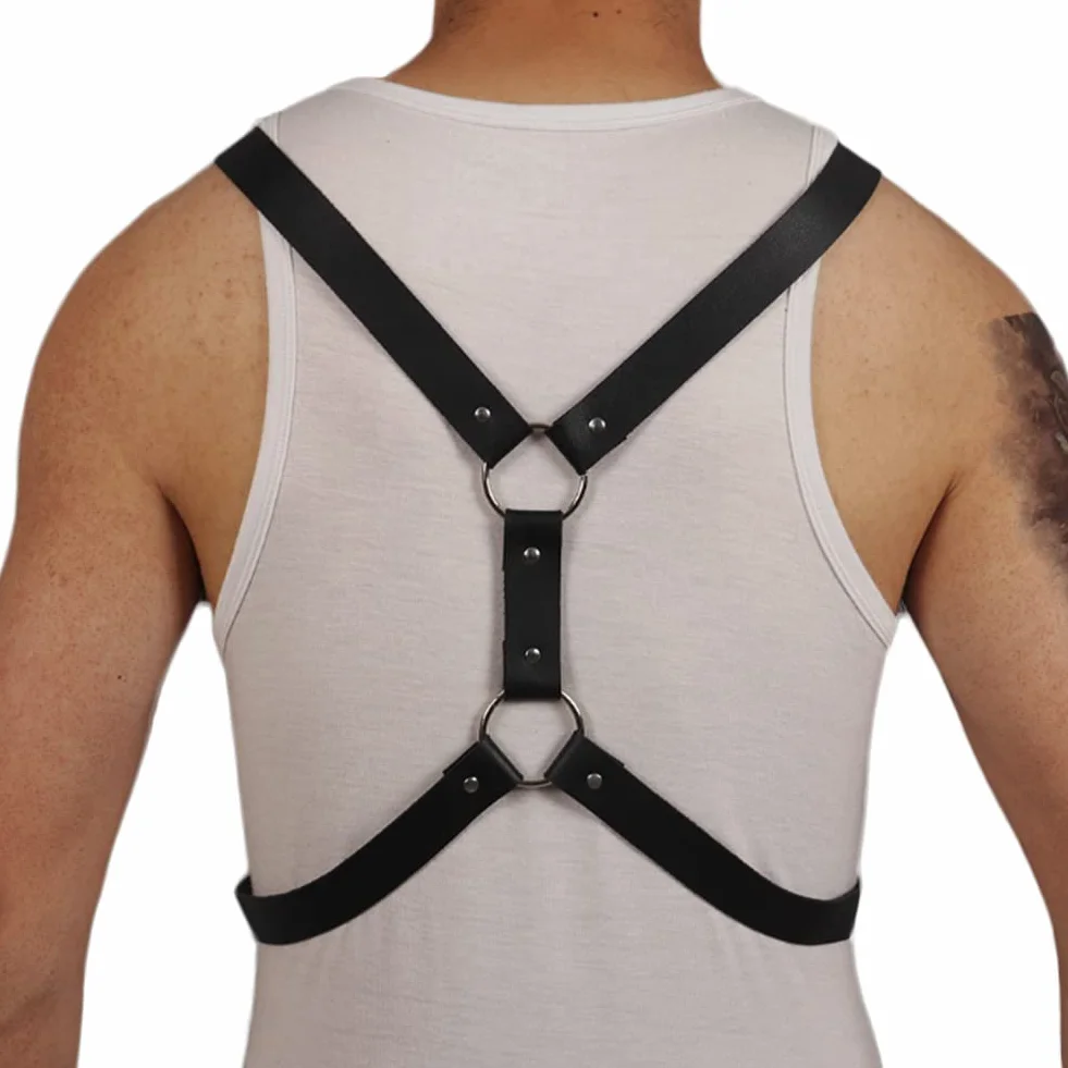 Imbracatura Regolabile di Cuoio Nero Body Chest Harness Uomo