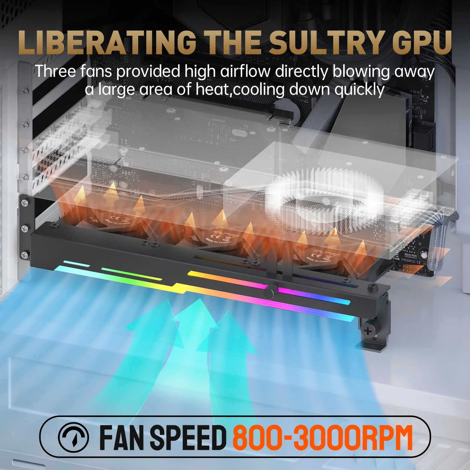 AsiaHorse Ventola per case PC PWM da 80 mm per scheda grafica per computer con supporto per scheda grafica, Ventola GPU ARGB 5V 3PIN con controllo Aura Sync della scheda madre fino a 3000 RPM, Nero