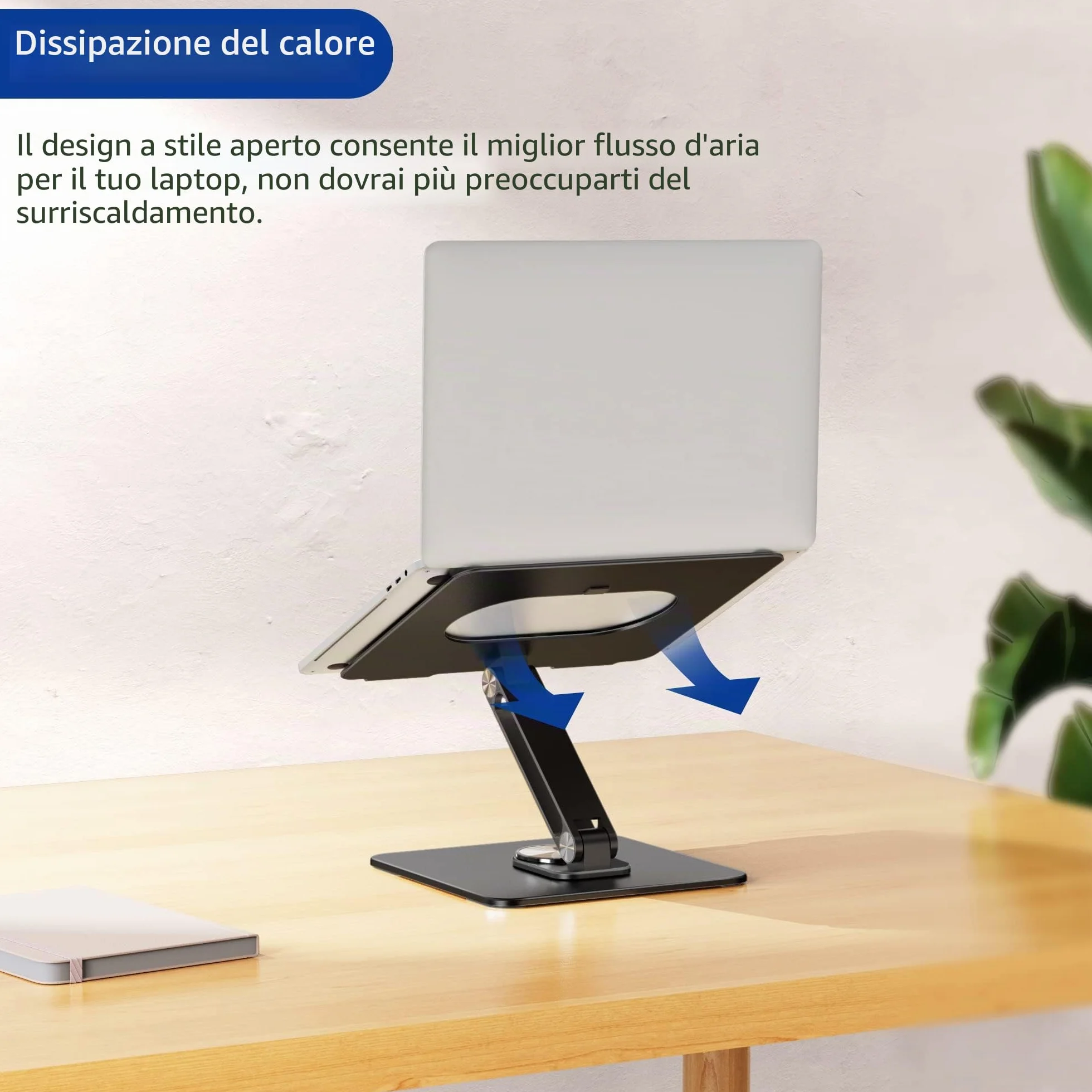 BESIGN LSX7 Supporto PC Portatile con Base Girevole a 360°, Supporto per Portatile Ergonomico, Supporto per Laptop Compatibile con Portatili da 10-15.6" (Nero)