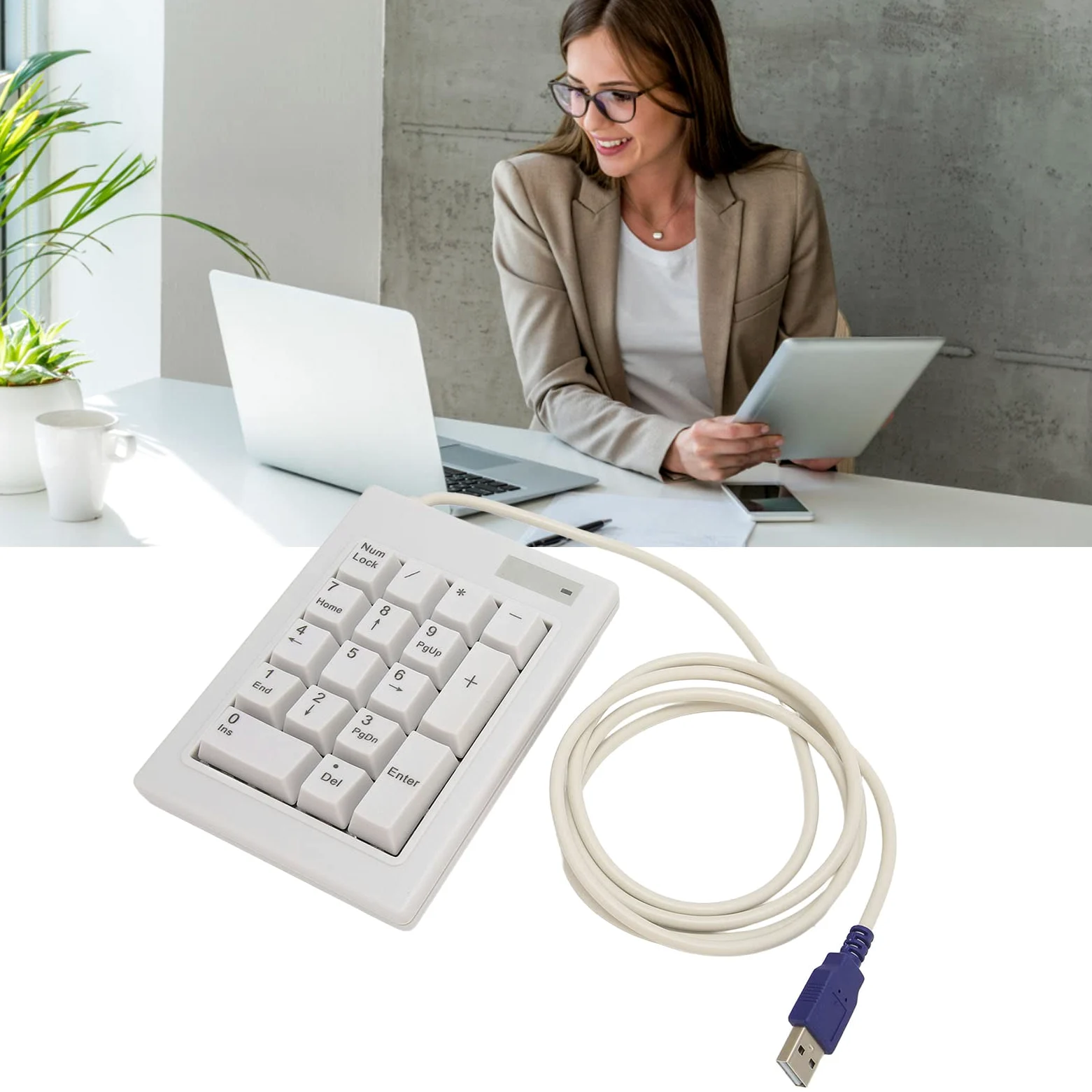 Tastierino Numerico Cablato, 17 Tasti Comodo da Tenere in Mano Tastierino Numerico Ergonomico Silenzioso con Assi Neri, Tasti Silenziosi Ridurre Lo Stress Soft Touch per Contabilità