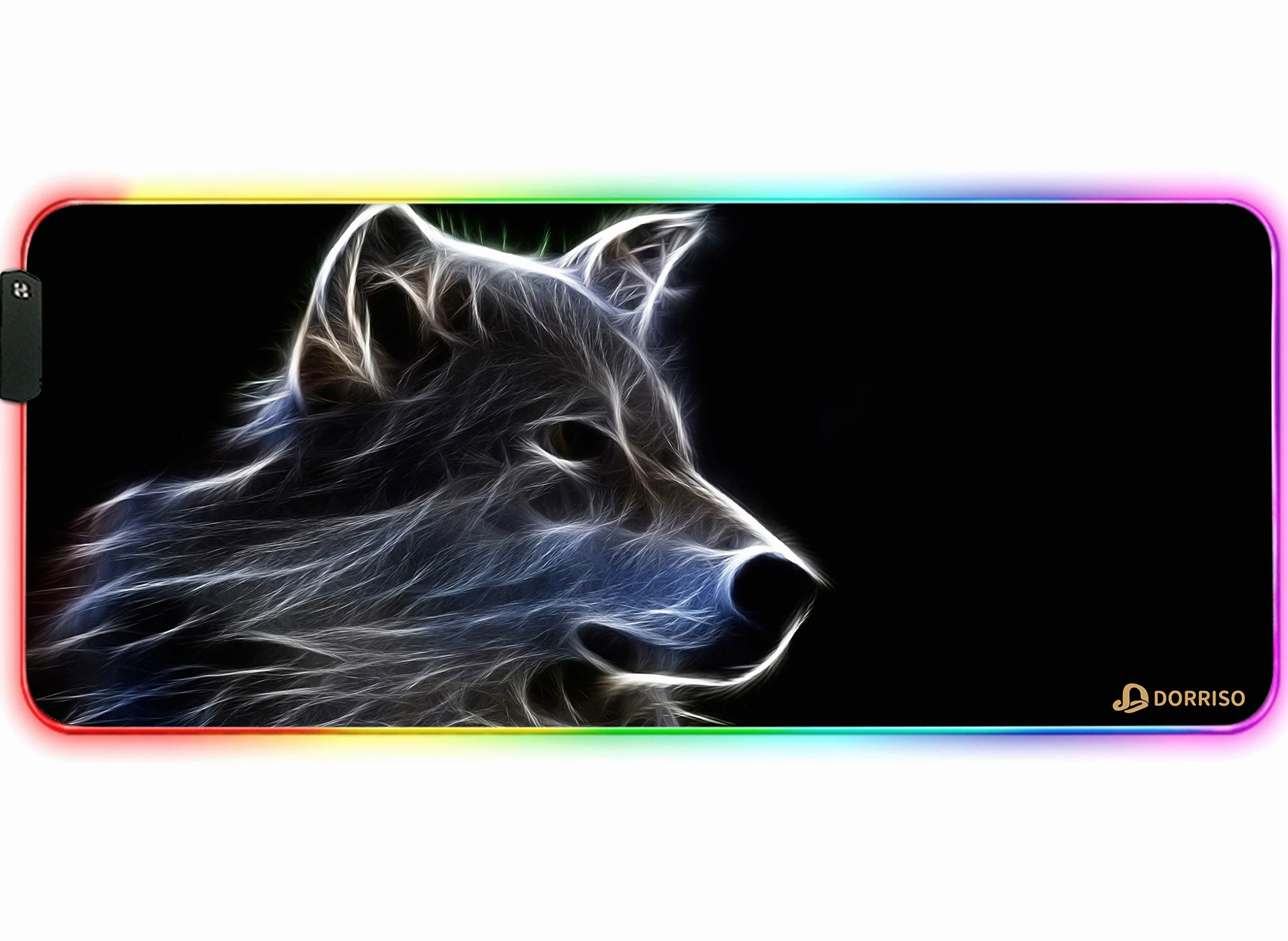 RGB Tappetino per Mouse Gaming XXL 900 x 400 mm Grande Mouse Pad 12 LED Effetti Luce Superficie Liscio Antiscivolo Computer PC e Laptop Tappetino per Mouse Lupo