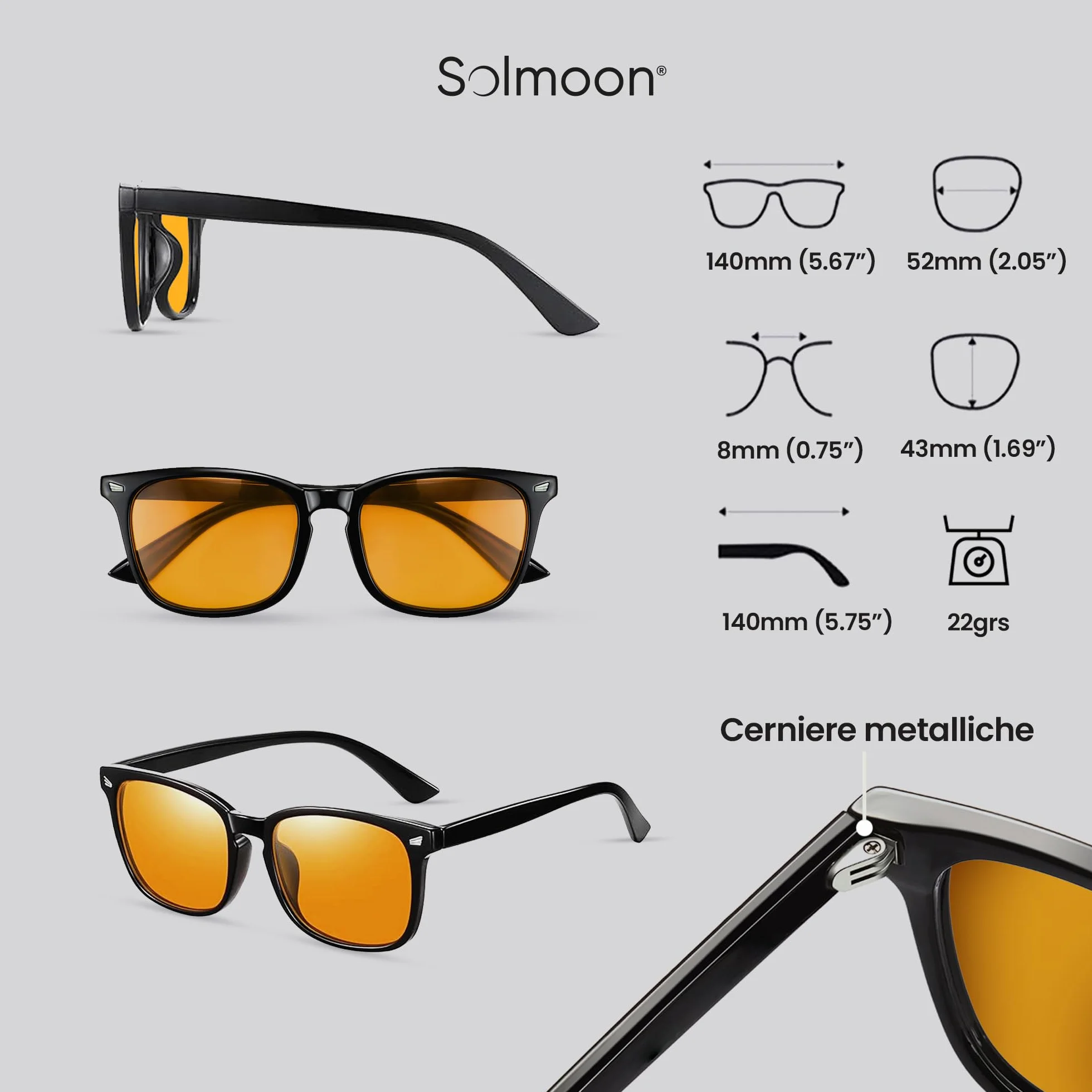 Solmoon Occhiali Luce Blu Filtro per Computer Schermi Gaming Uso Serale Materiali Non Tossici Custodia Rigida Premium