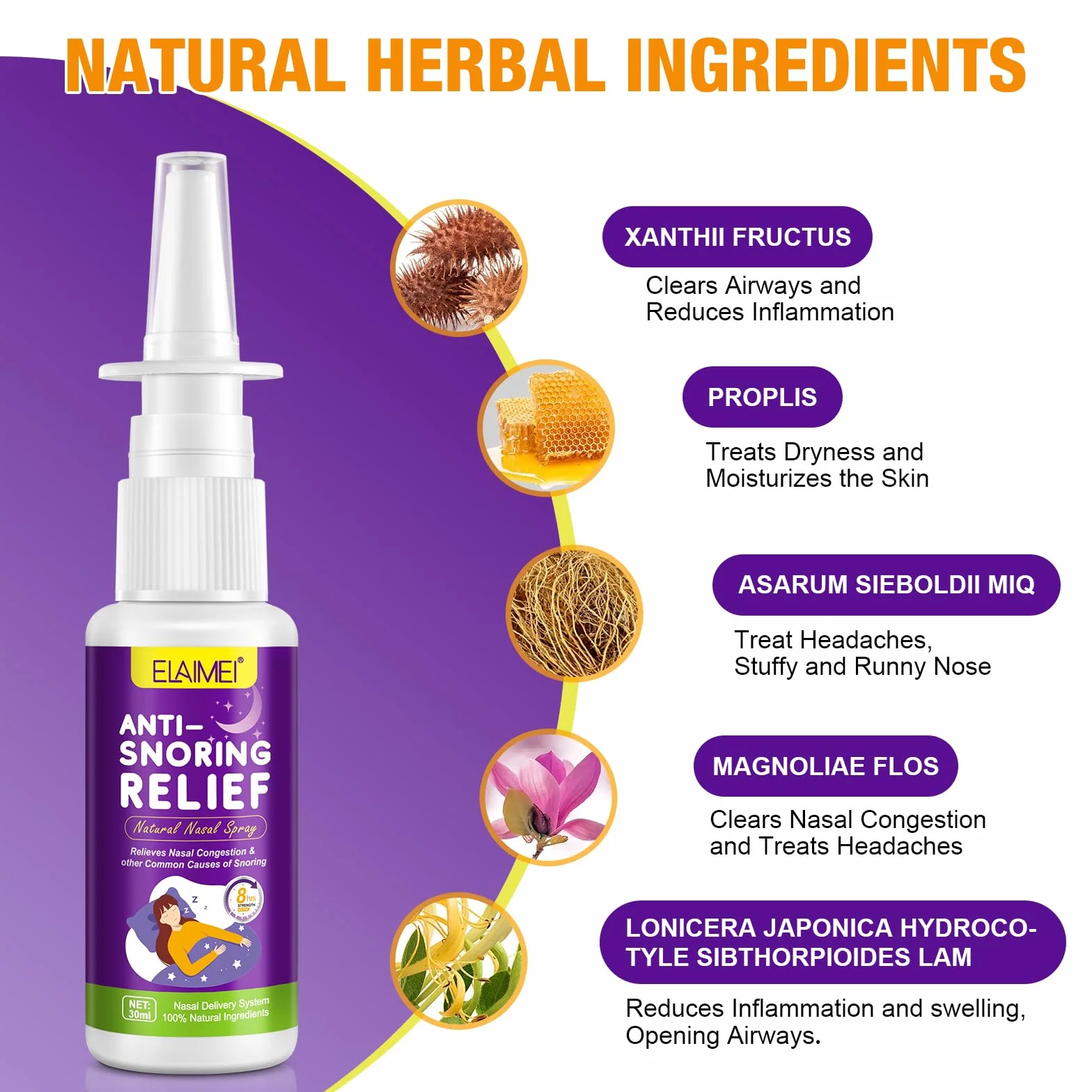 Spray Naturale Antirussamento 30Ml, Spray Nasale, Aiuto Per Il Russare, Migliora La Respirazione