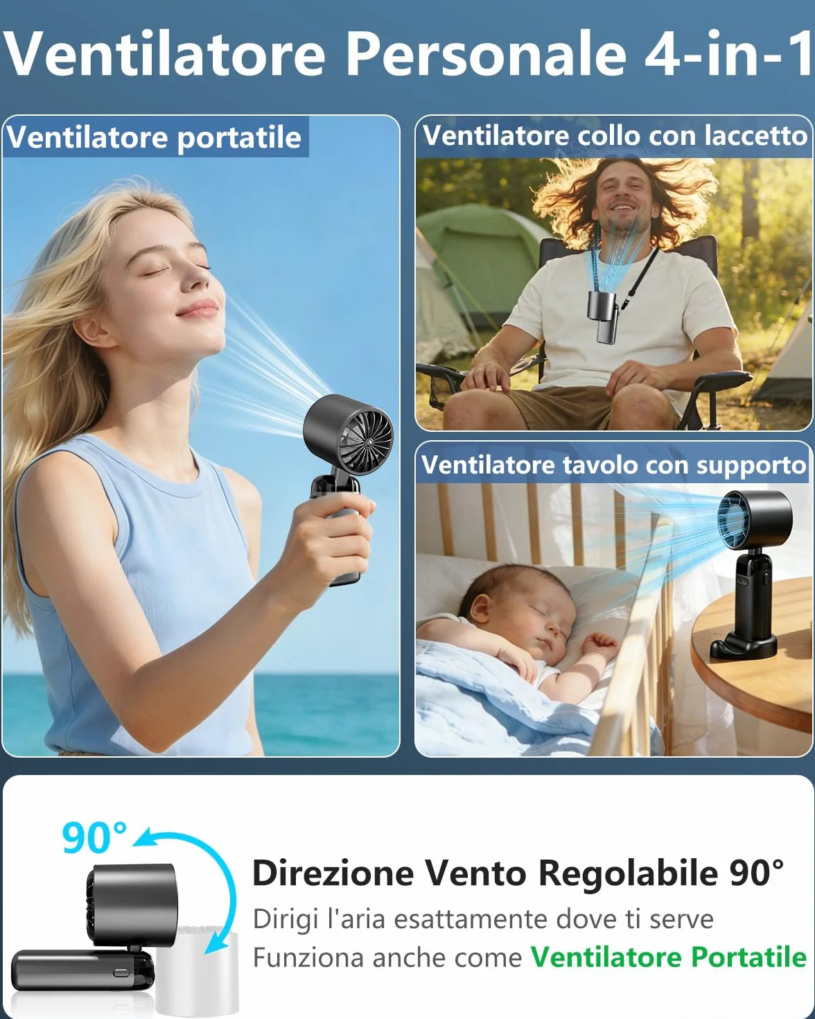 Kouric Ventilatore Portatile Turbo USB Ricaricabile, Pieghevole con Display LED e Supporto Telefono, 3500mAh Autonomia 10 Ore, Ventilazione Continua 1-199, Fresco Personalizzato per Viaggio e Ufficio