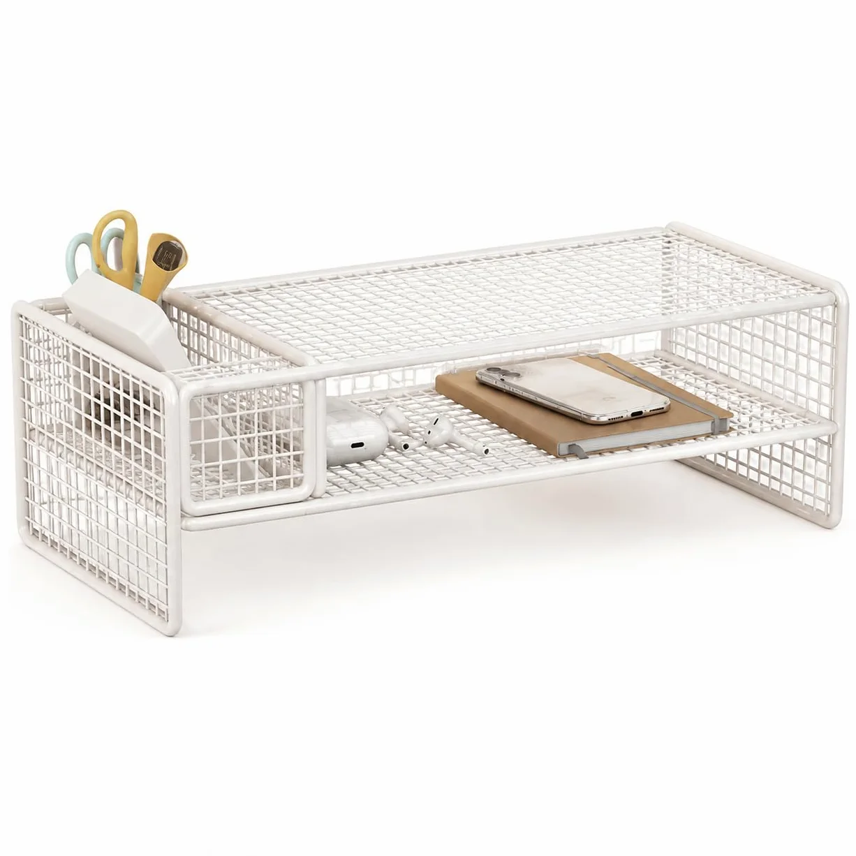 Supporto da Scrivania Rialzo Schermo Base Piattaforma Mensola in Ferro Ergonomica per Sollevare il Display E Ridurre La Fatica Cervicale Adatta a Studio , Bianco , style to 2