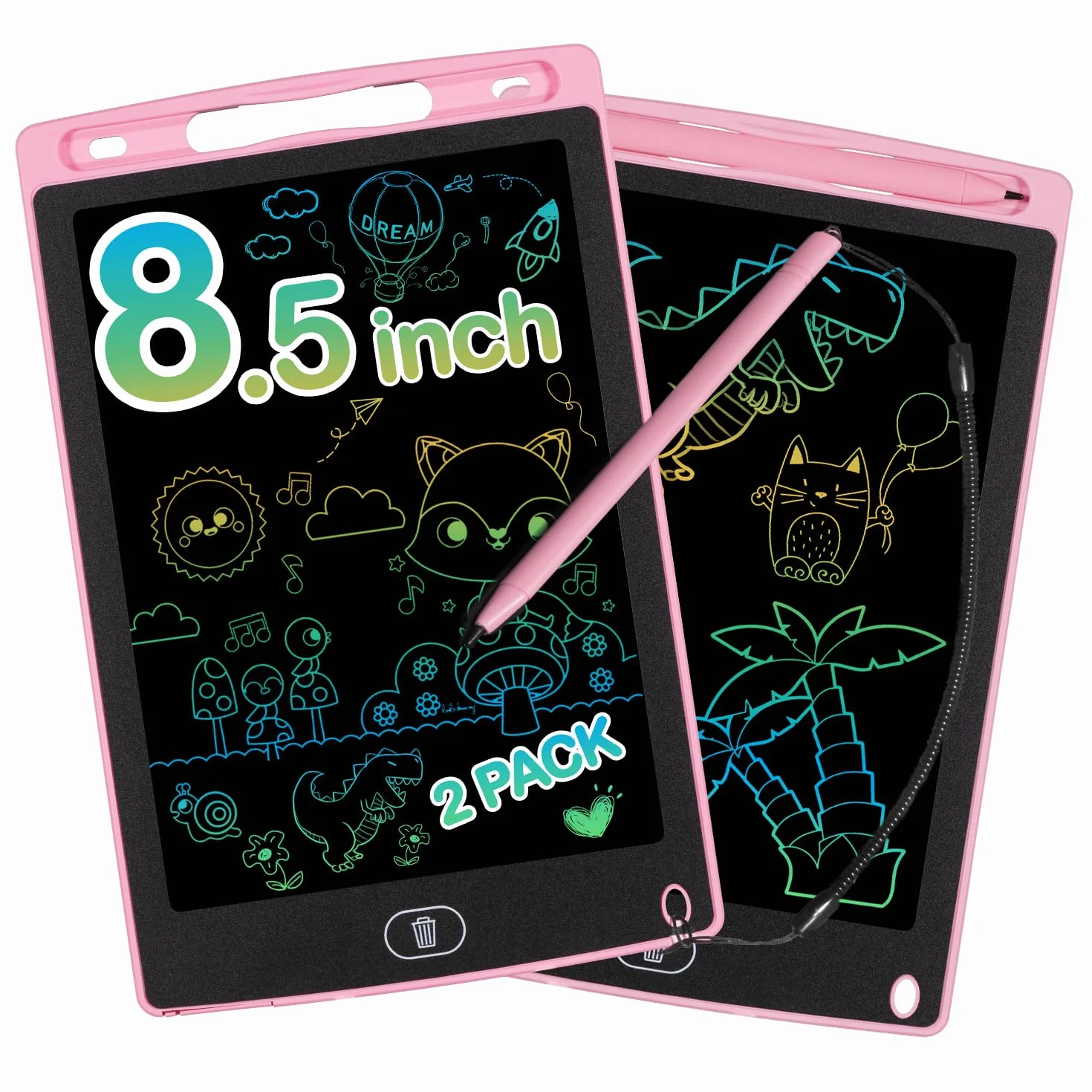 Tavoletta Grafica LCD 8,5 Pollici Cancellabile per Bambini 2-8 Anni, 2 Pezzi Rosa - Lavagna Magnetica Colorata
