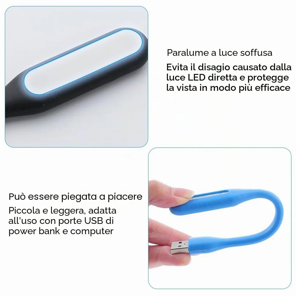 KARELLS LED USB Portatile - Lampada Flessibile per Tastiera e Laptop con 4 Lucette e Tappi Orecchi