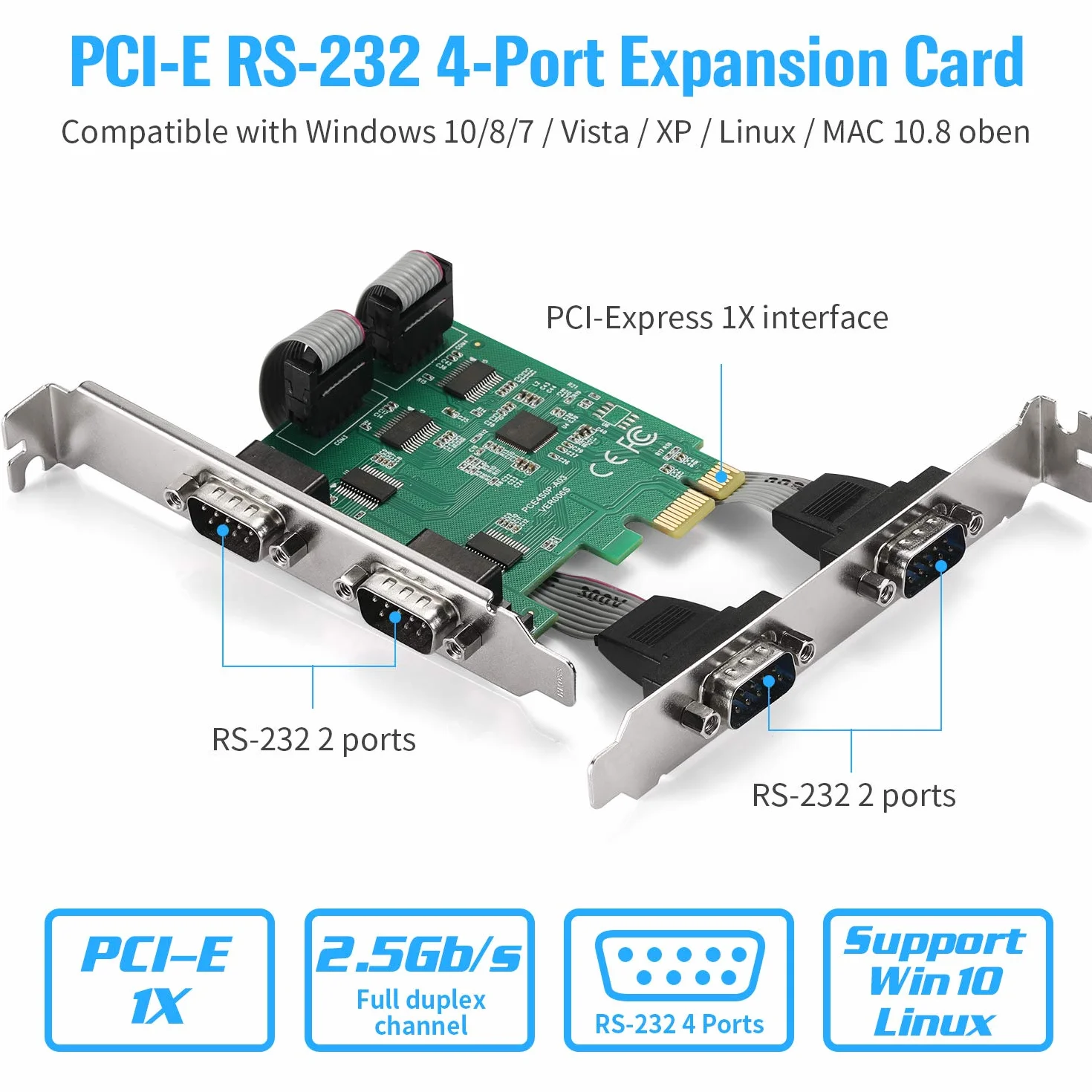 Scheda Porta Seriale PCI-E a 4 Porte R232 con Velocità Bidirezionali Fino a 250 Kbps, Controllata da UN Modem Seriale per Reti Seriali, Terminali POS, ecc.
