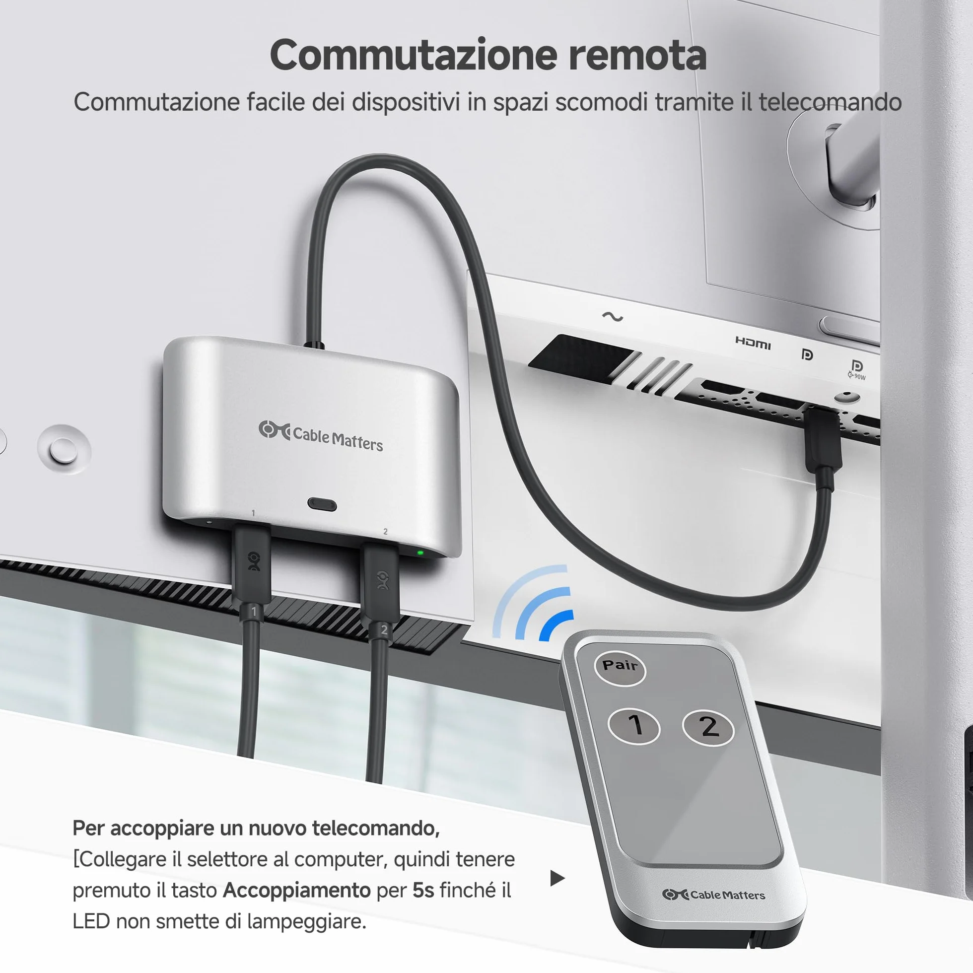 Cable Matters Switch USB C da 20 Gbps per 2 computer, PD da 140 W, fino a 8K@30Hz su Windows, 4K@60Hz su macOS, condivisione di un monitor o dock USB-C/Thunderbolt 4 (non per dock con cavo collegato)