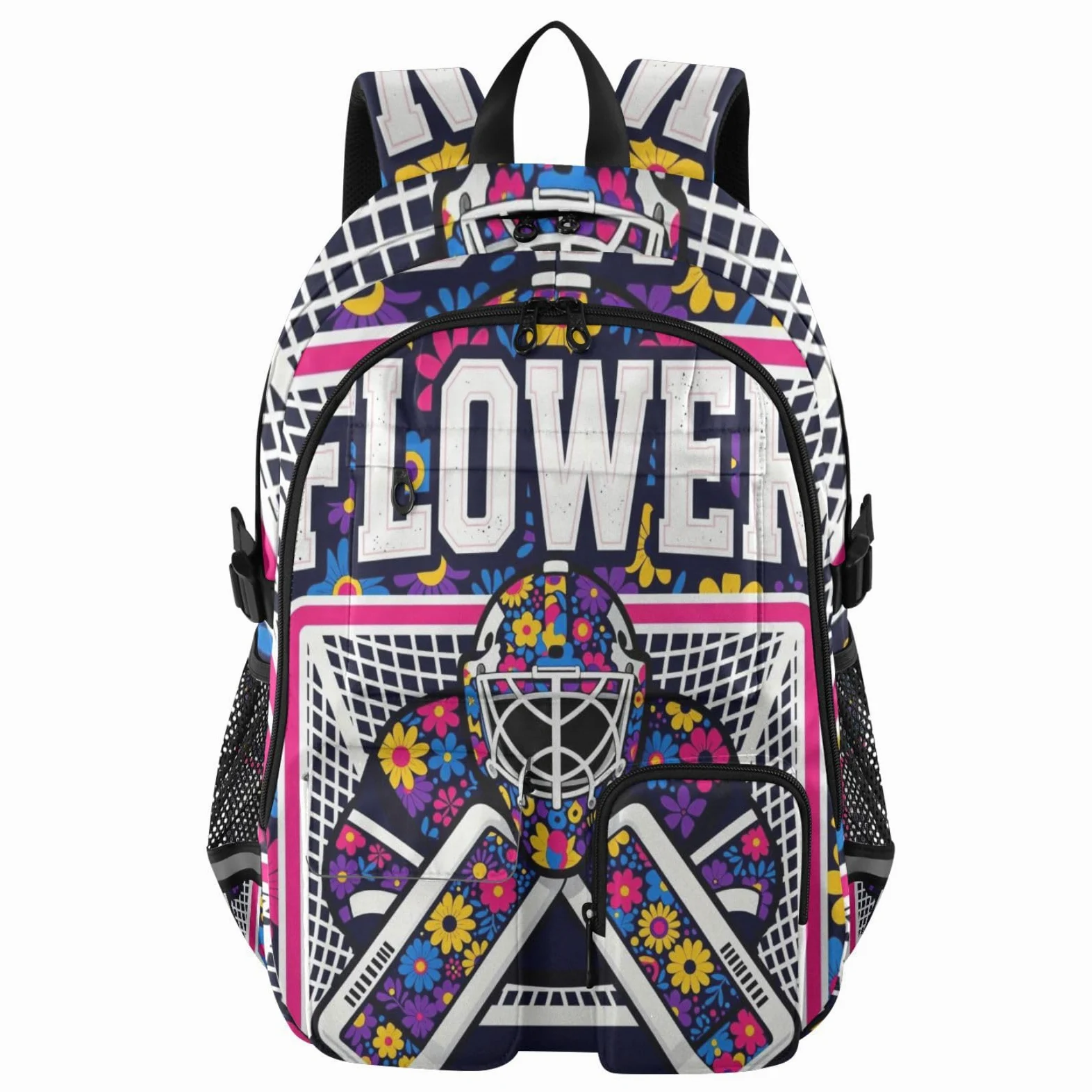 Grande zaino da viaggio Flower 29 colorato hockey portiere College borsa da lavoro 44,5 cm