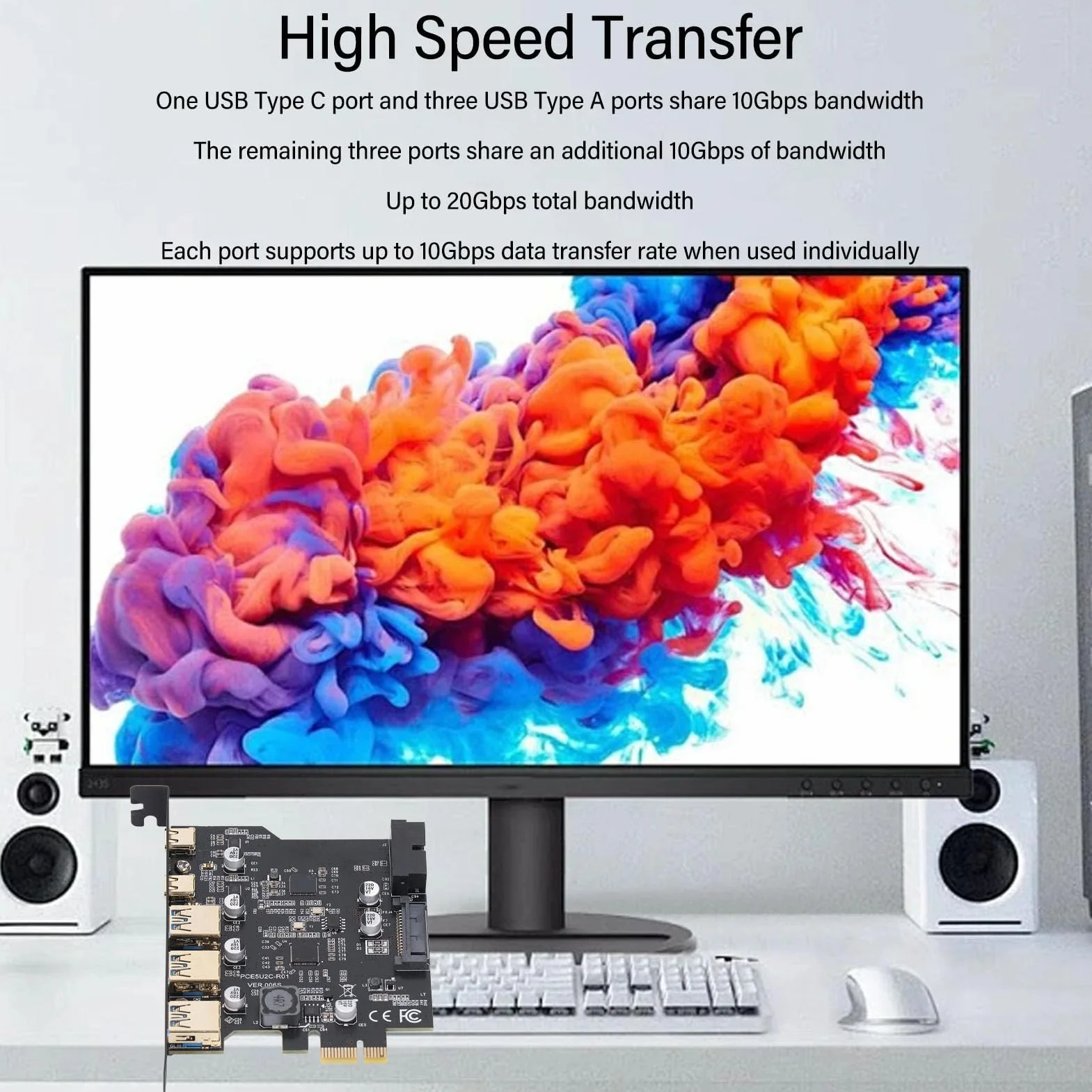 Scheda PCIe a USB 3.2 Gen 1 con Larghezza di Banda di 5 Gbps, 3 Porte USB Type-A e 2 Porte USB Type-C, Scheda di Espansione PCIe per PC Desktop