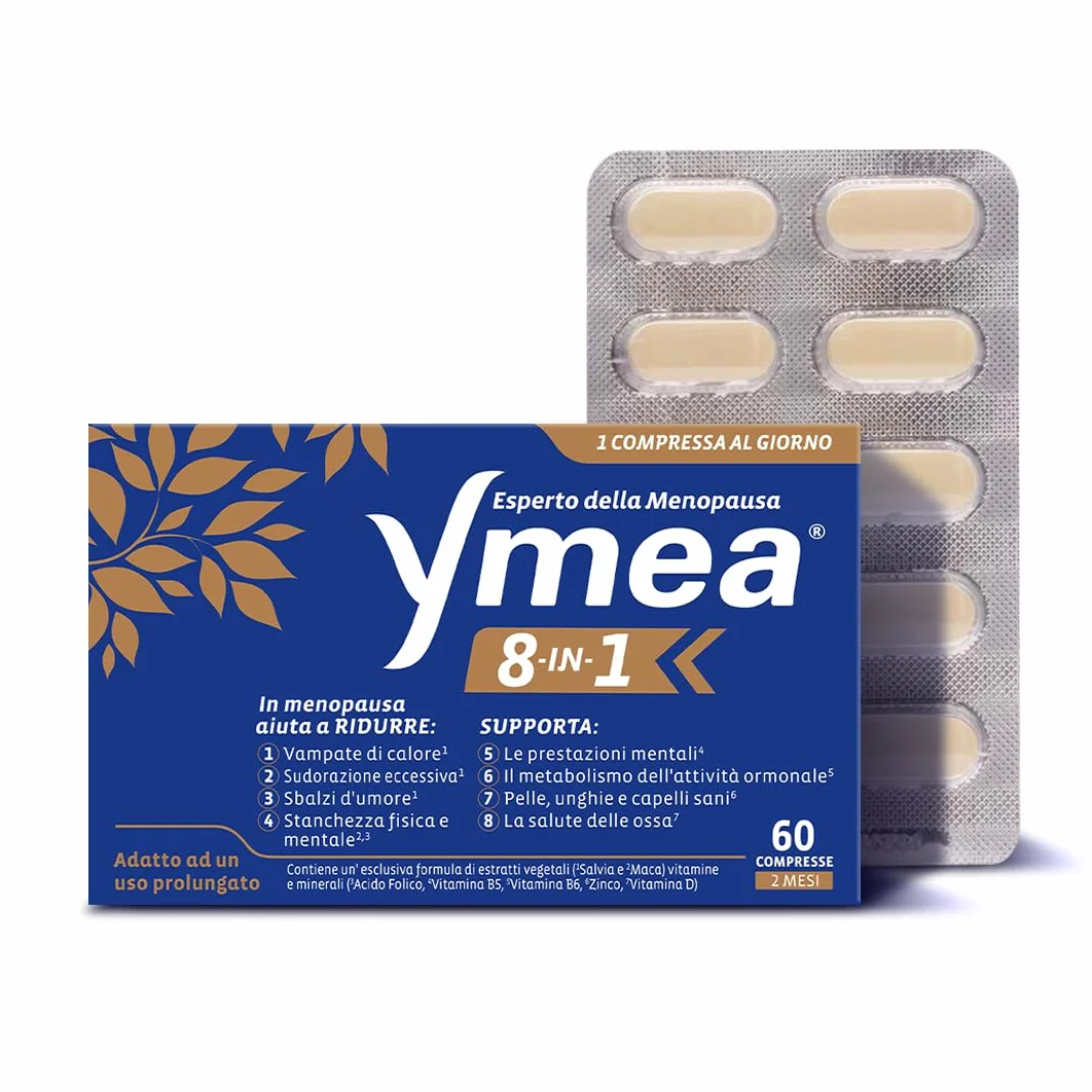 Ymea 8 in 1 Integratore Alimentare Menopausa, 60 Compresse, Supporta Metabolismo e Salute Ossa