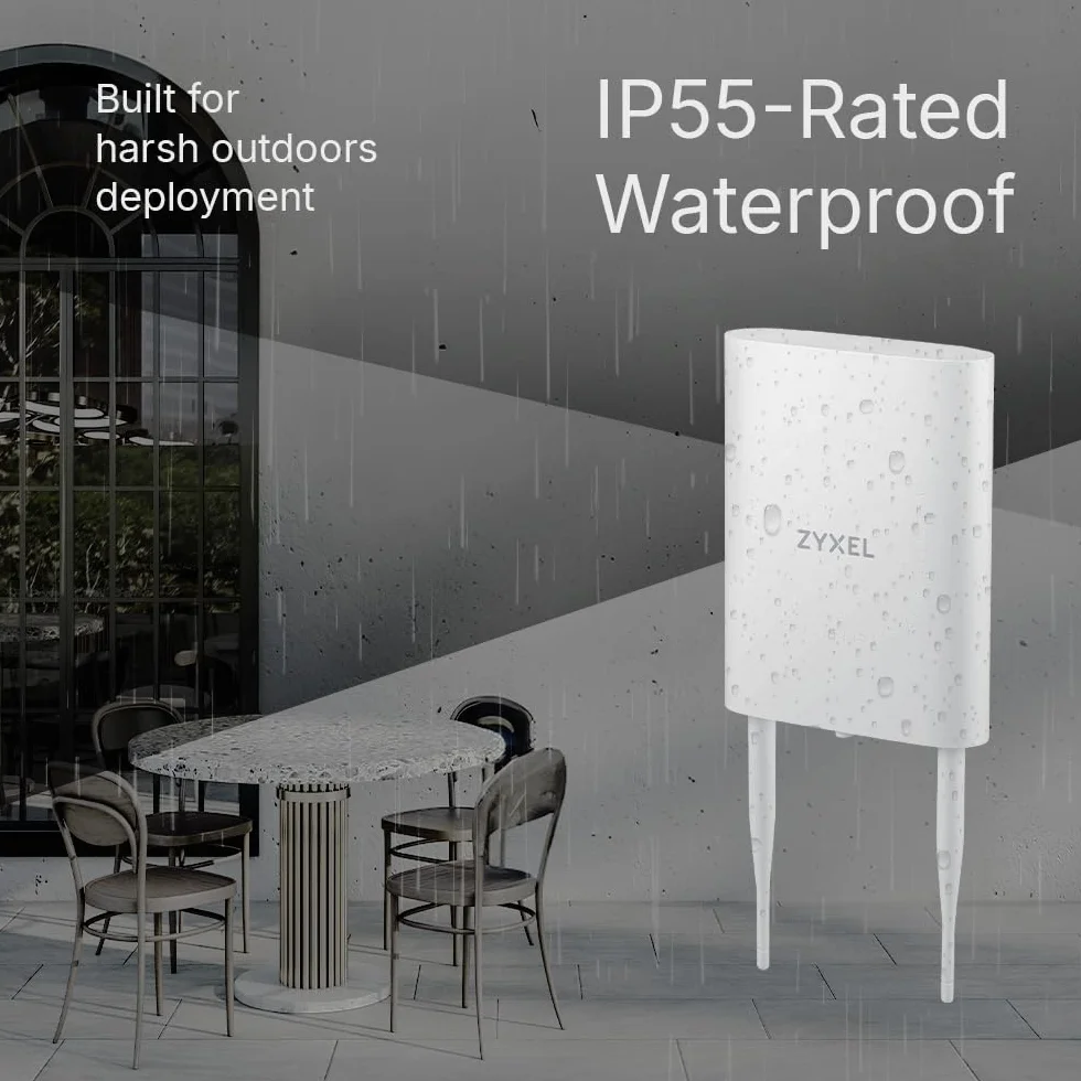 Zyxel WiFi 7 BE5100 Access Point Wireless Esterno | Protezione IP55 | 2,5 Gb 4-Stream Dual-Radio | Piccole Imprese | Smart Mesh MLO | Iniettore PoE Incluso | App Nebula, Cloud o standalone [NWA55BE]