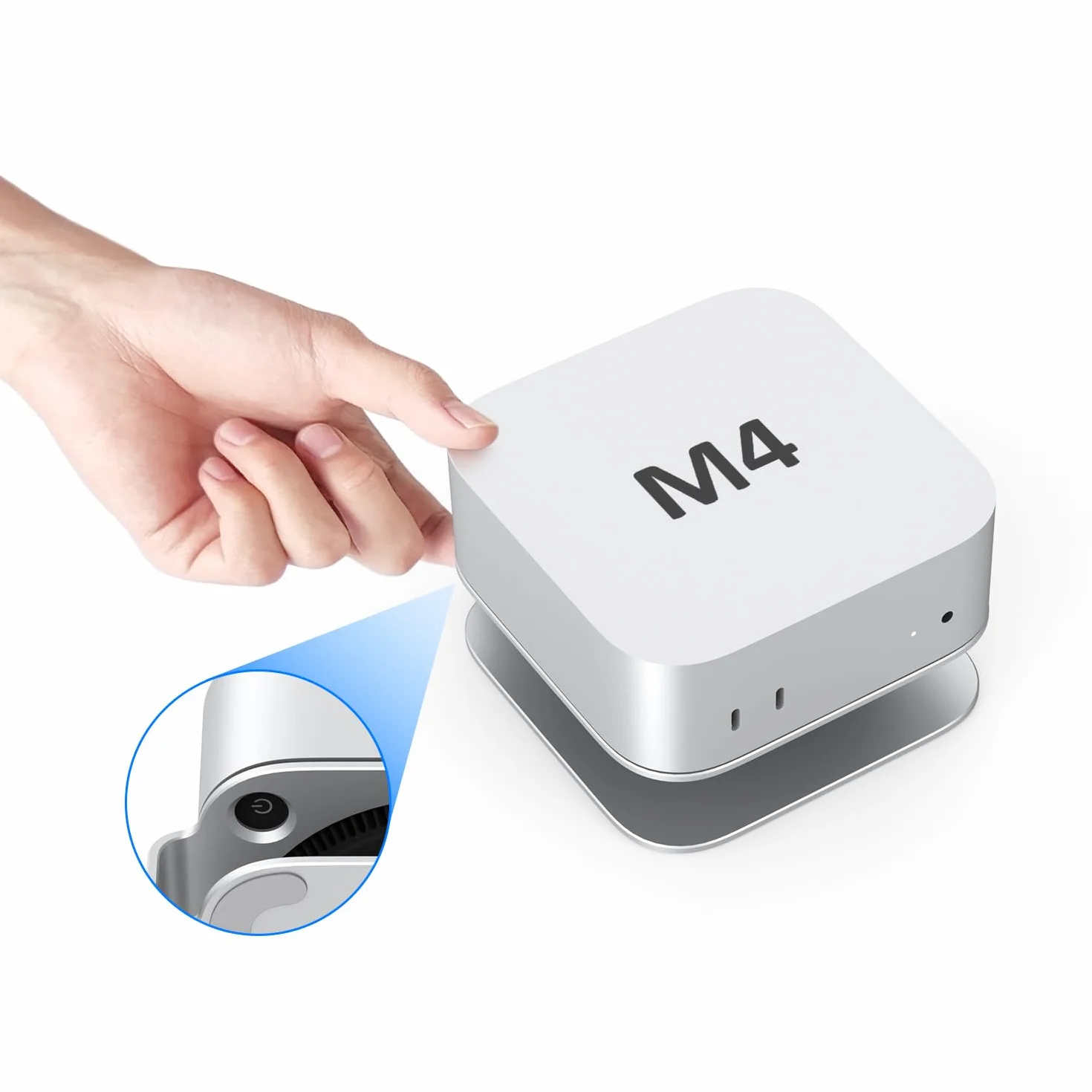 AKKYAJAURE Supporto per Mac Mini M4, supporto da tavolo in alluminio per Mac mini M4 e M4 Pro, raffreddamento migliorato, facile accesso al pulsante di accensione e organizzazione della scrivania