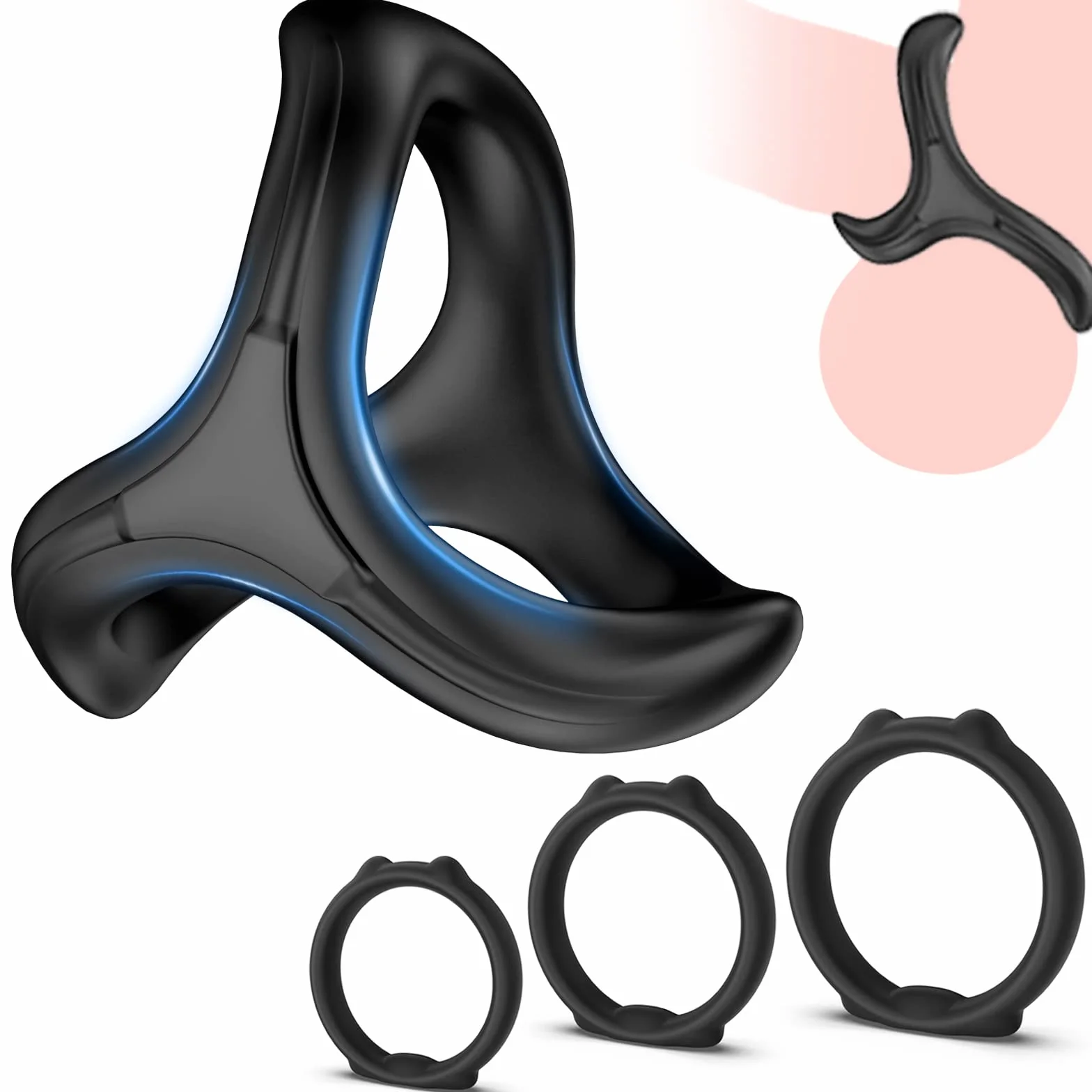 Triangolo Anelli Pene, Pleasure Ring, Set di 4 Cockring Nero