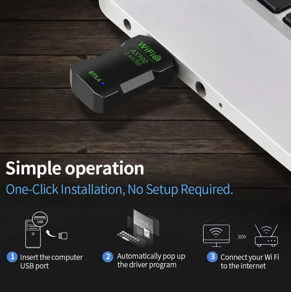 Adattatore WiFi 6 Bluetooth 5.4 USB 2in1, WiFi e Bluetooth dual band 2,4/5GHZ ax900Mbps per PC/laptop/desktop, mini USB senza driver, supporta Windows10/11 (802.11ax)