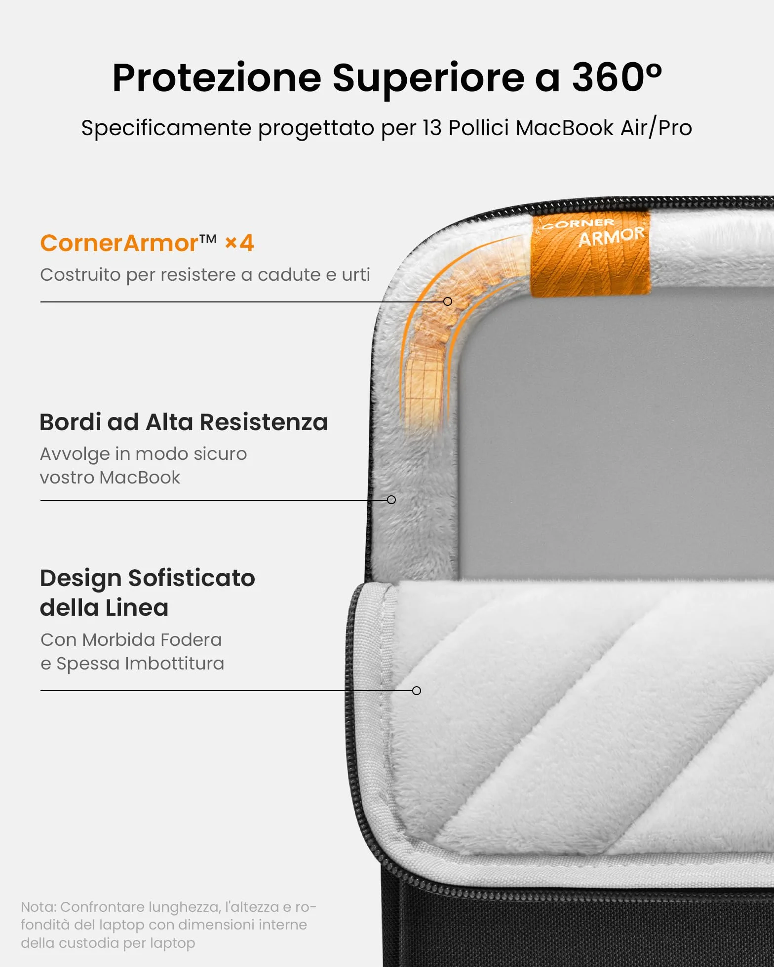 tomtoc 360° Custodia per Nuovo 13 Pollici MacBook Air M5/A3449 (2026), M4/A3240 (2025), M3/M2/M1, 13'' MacBook Pro M2/M1, Compatibile con 13'' MacBook Neo A18 Pro, Custodia PC con Borsa per Accessori