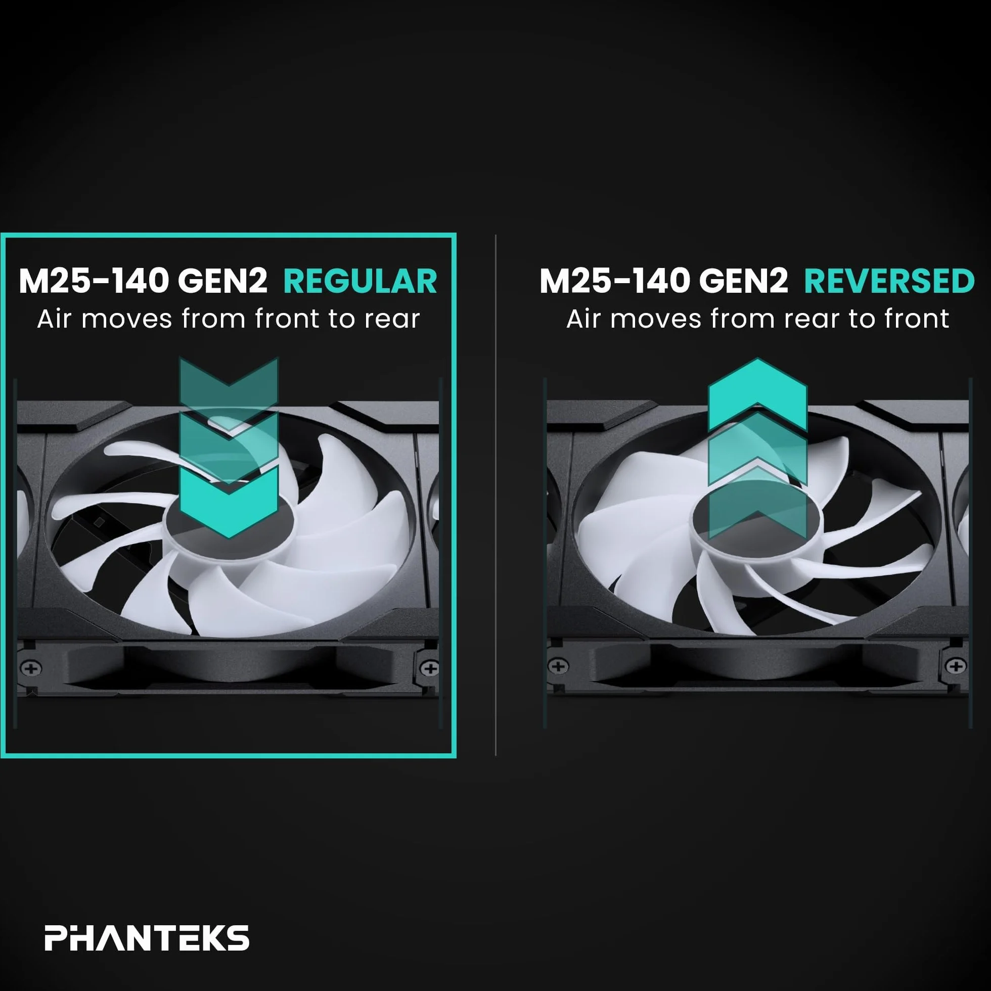 Phanteks M25-140 Gen2, 3er Pack, ventola di raffreddamento ad alte prestazioni ARGB da 140 mm, telaio ventola unificato a Daisy-Chain, hub Infinity Mirror, connessione a cavo singolo, Nero
