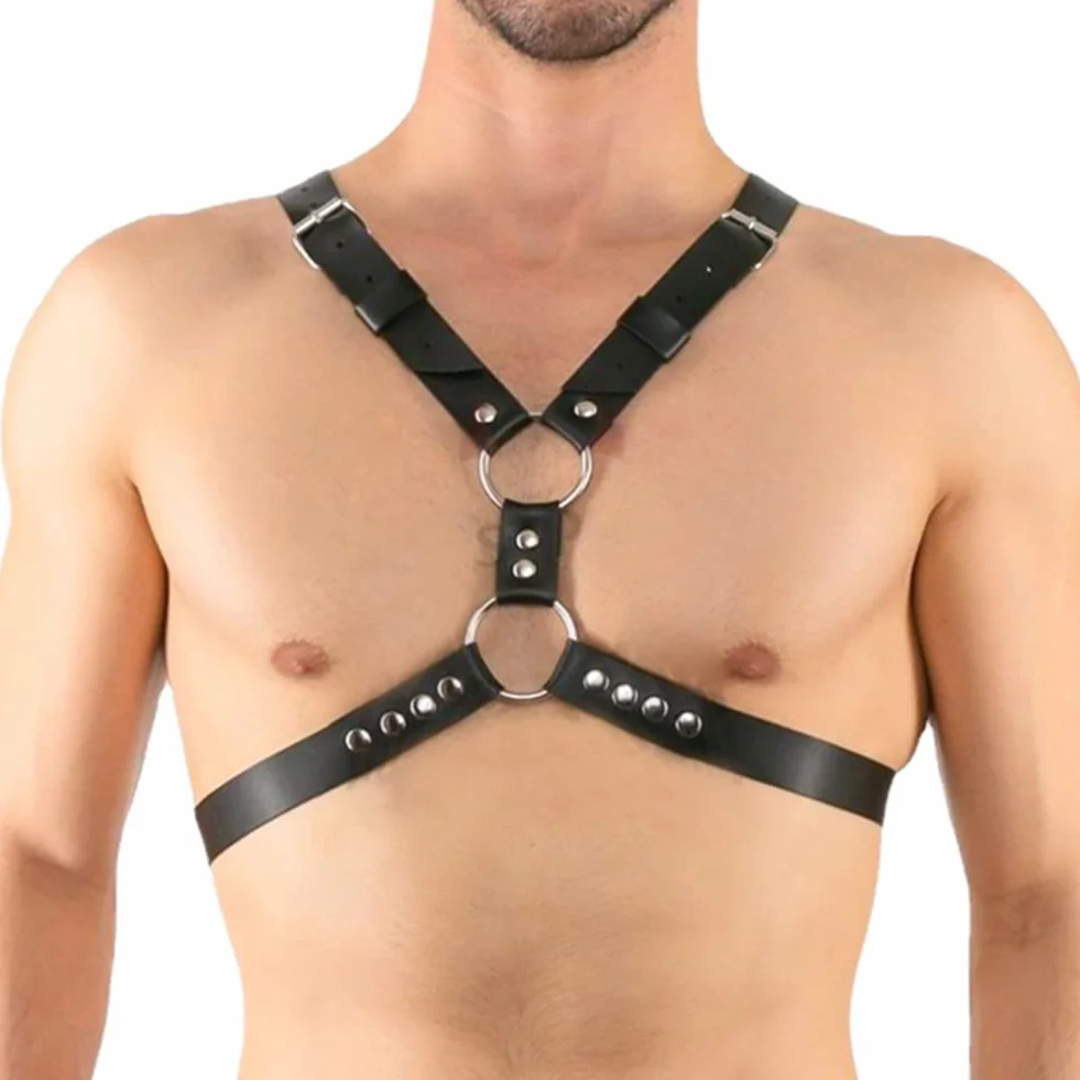 Imbracatura Regolabile di Cuoio Nero Body Chest Harness Uomo
