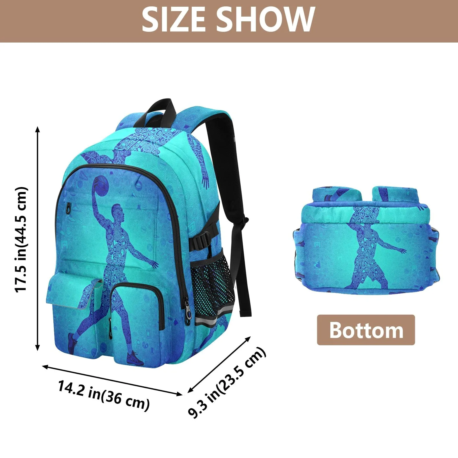 Zaino da viaggio per computer portatile, da basket, per ragazzi e uomini, colore blu, 44,5 cm