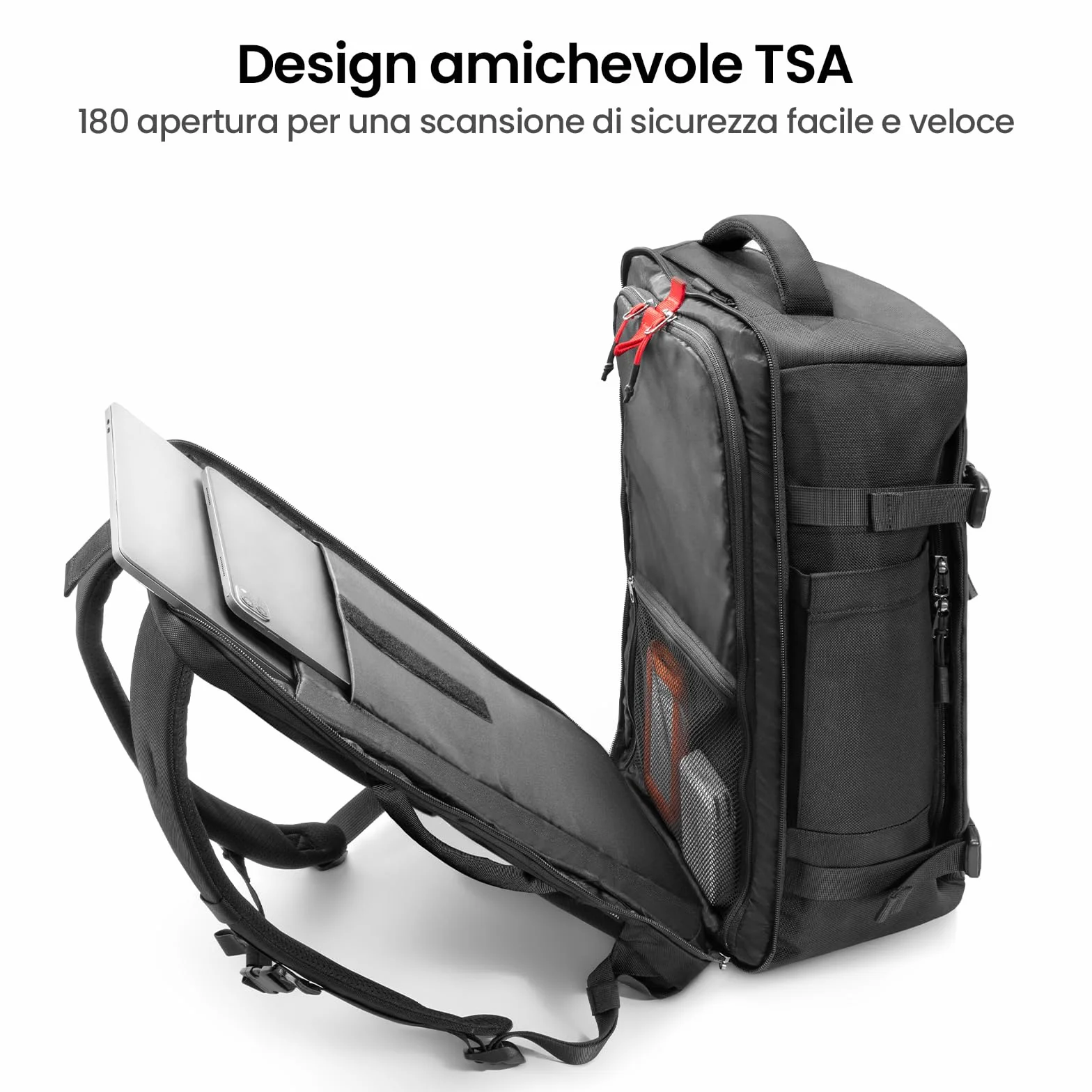 tomtoc Zaino Viaggio 40L, Adatto alla TSA, Omologato per il Volo, Bagaglio a Mano per Viaggi d'Affari, Resistente all'Acqua, Zaino Aereo Grande, zaini per Portatili fino a 17,3 Pollici, Senza PFAS