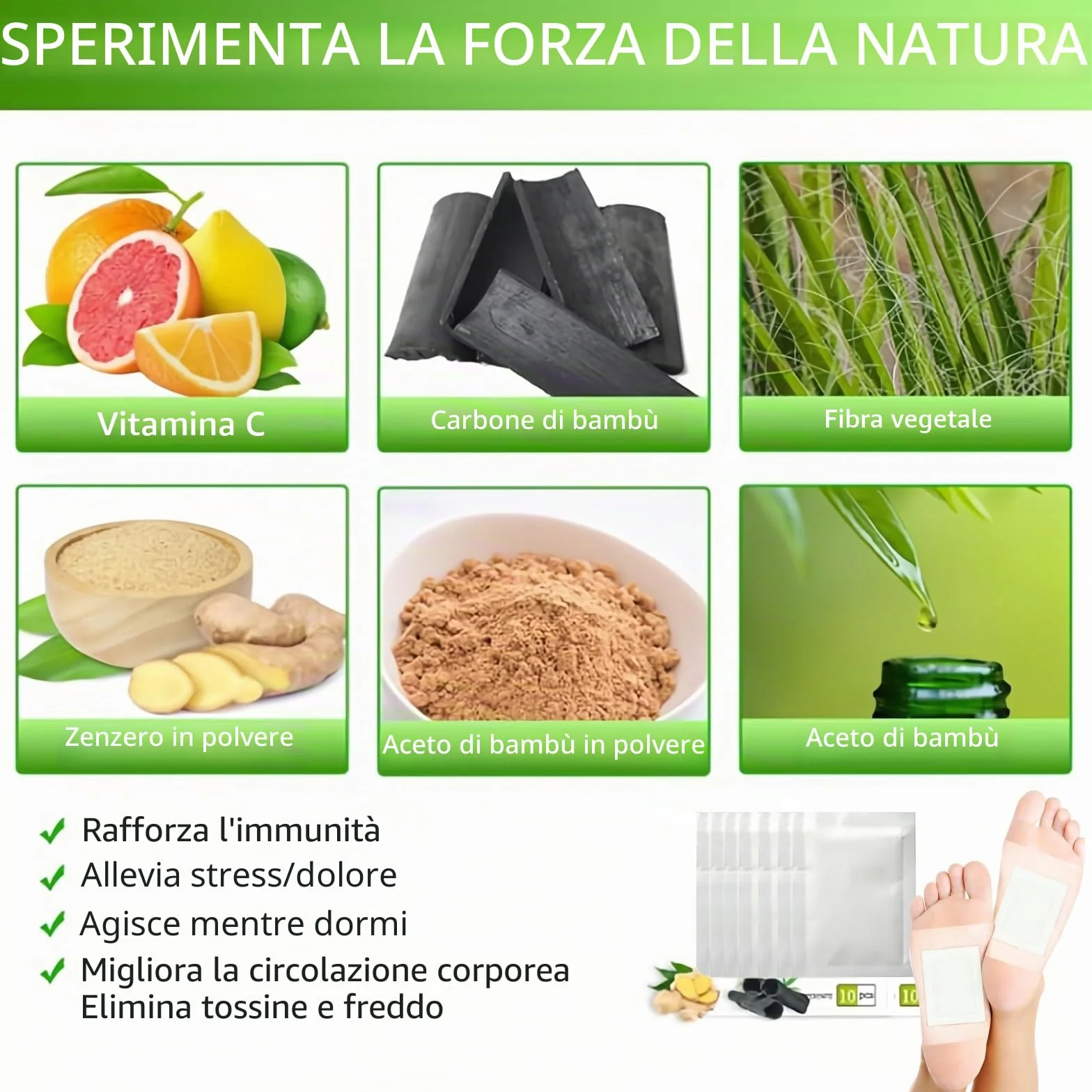 Cerotti Detox Piedi 40 Pezzi Naturali Disintossicante Rimuovere Tossine Circolazione Sanguigna