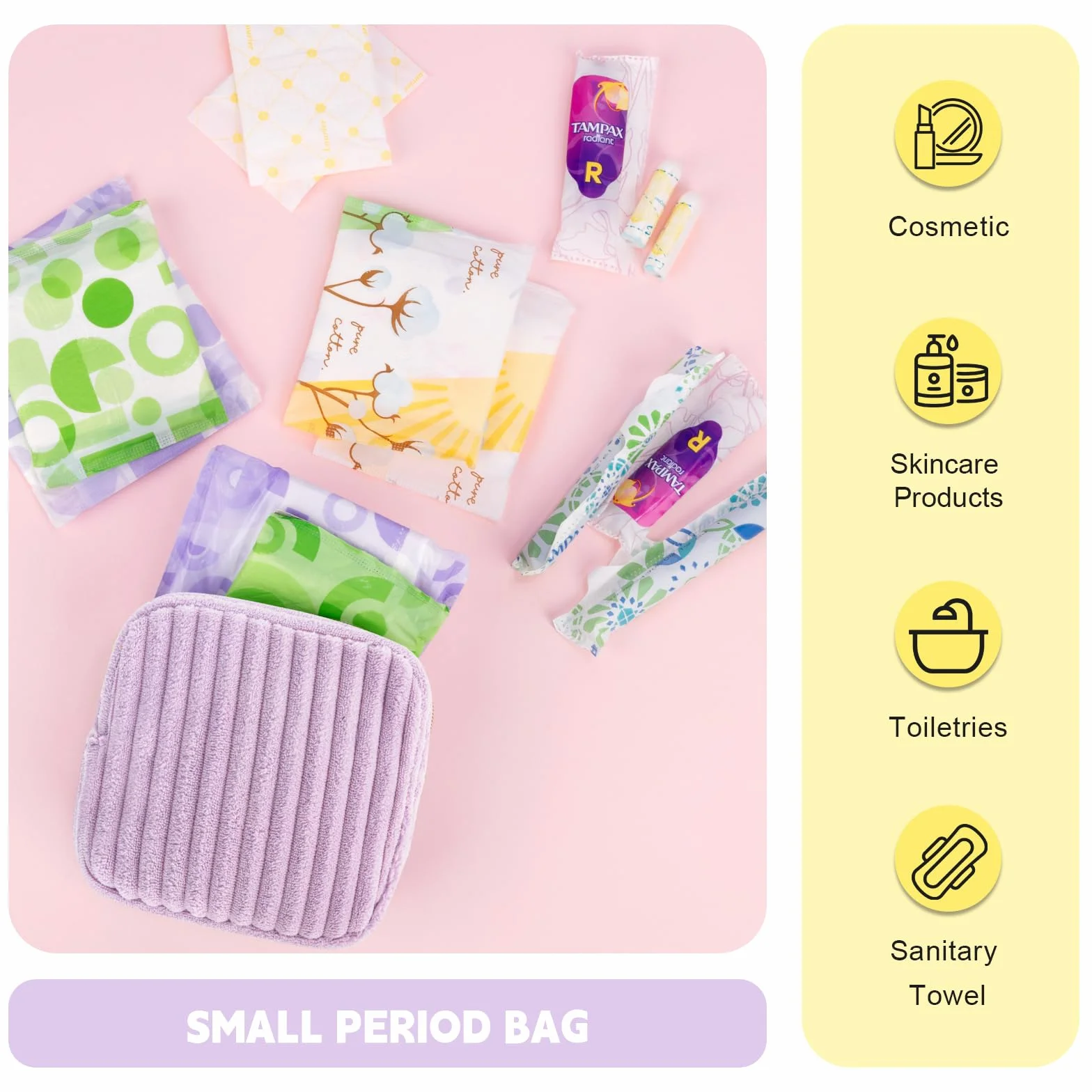 Pochette Porta Assorbenti Igienici con Cerniera Piccola Portatile Viola