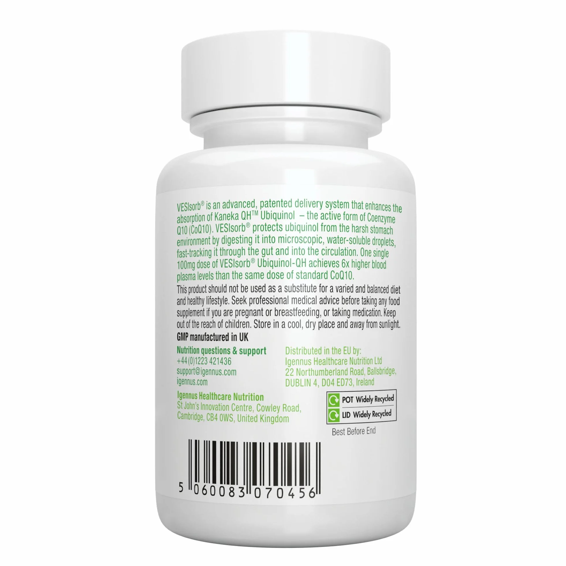 Igennus VESIsorb Ubiquinolo 100mg Kaneka Ubichinolo Coenzima Q10 Idrosolubile 30 Capsule