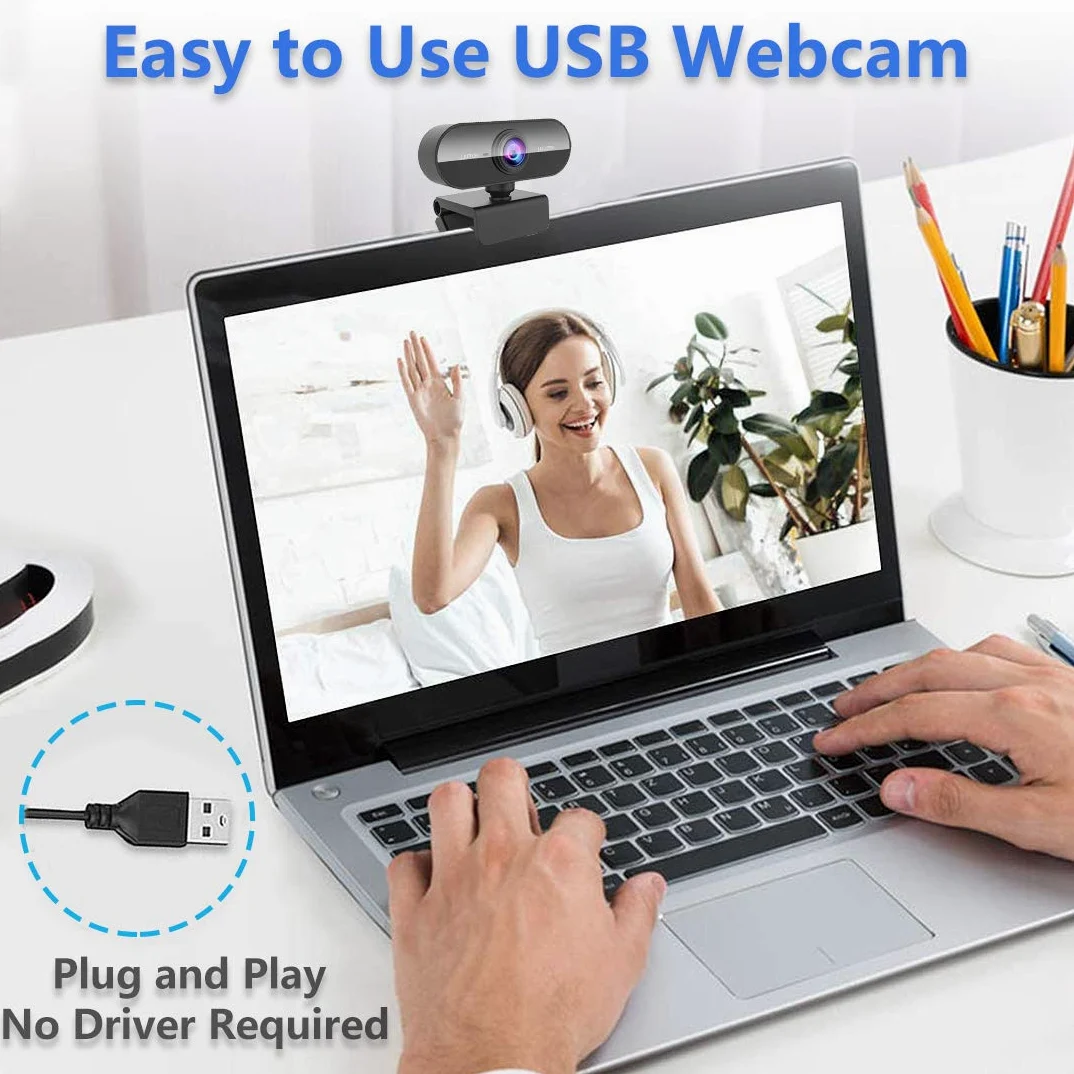 FWV Webcam streaming con microfono e anello luminoso 2K HD Web Cam con copertura, supporto per PC/MAC/laptop/desktop, webcam grandangolare per YouTube, Skype, Zoom, Xbox One, videochiamate, studio e