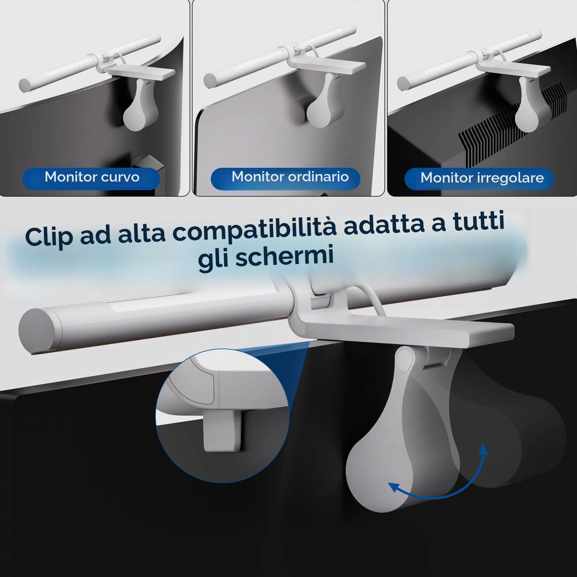 Quntis USB Lampada Monitor Bianca con Telecomando e Retroilluminazione 40CM, Luce Monitor con 72+40 LEDs Protezione Occhi