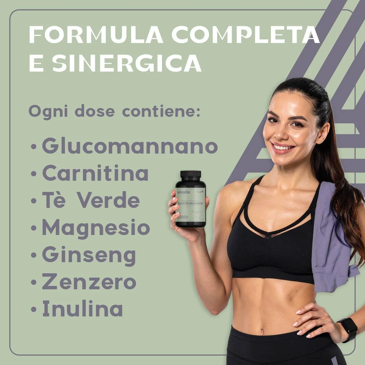 Glucomannano Forte 3000 Mg 120 Capsule Integratore Alimentare con Inulina, Carnitina, Zenzero, Ginseng, Tè Verde, Magnesio - Vitaelix®