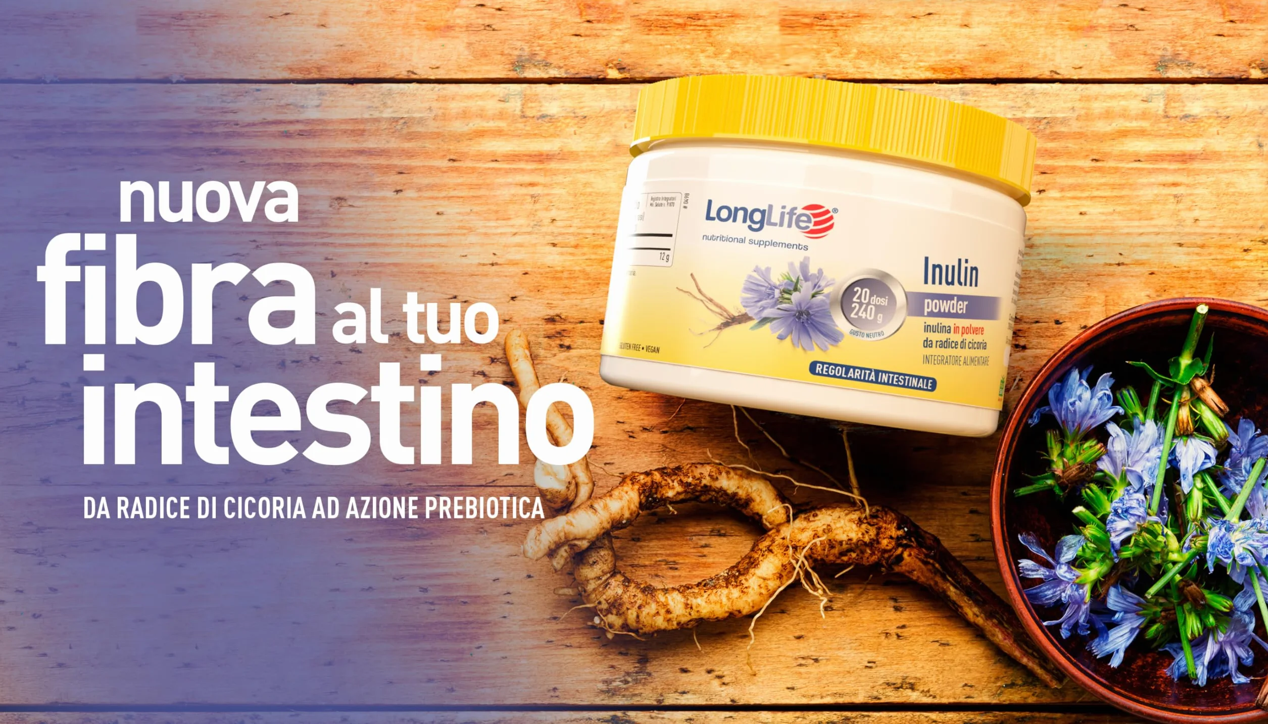 Inulina radice di cicoria LongLife® Fibra solubile 100% vegetale 20 dosi