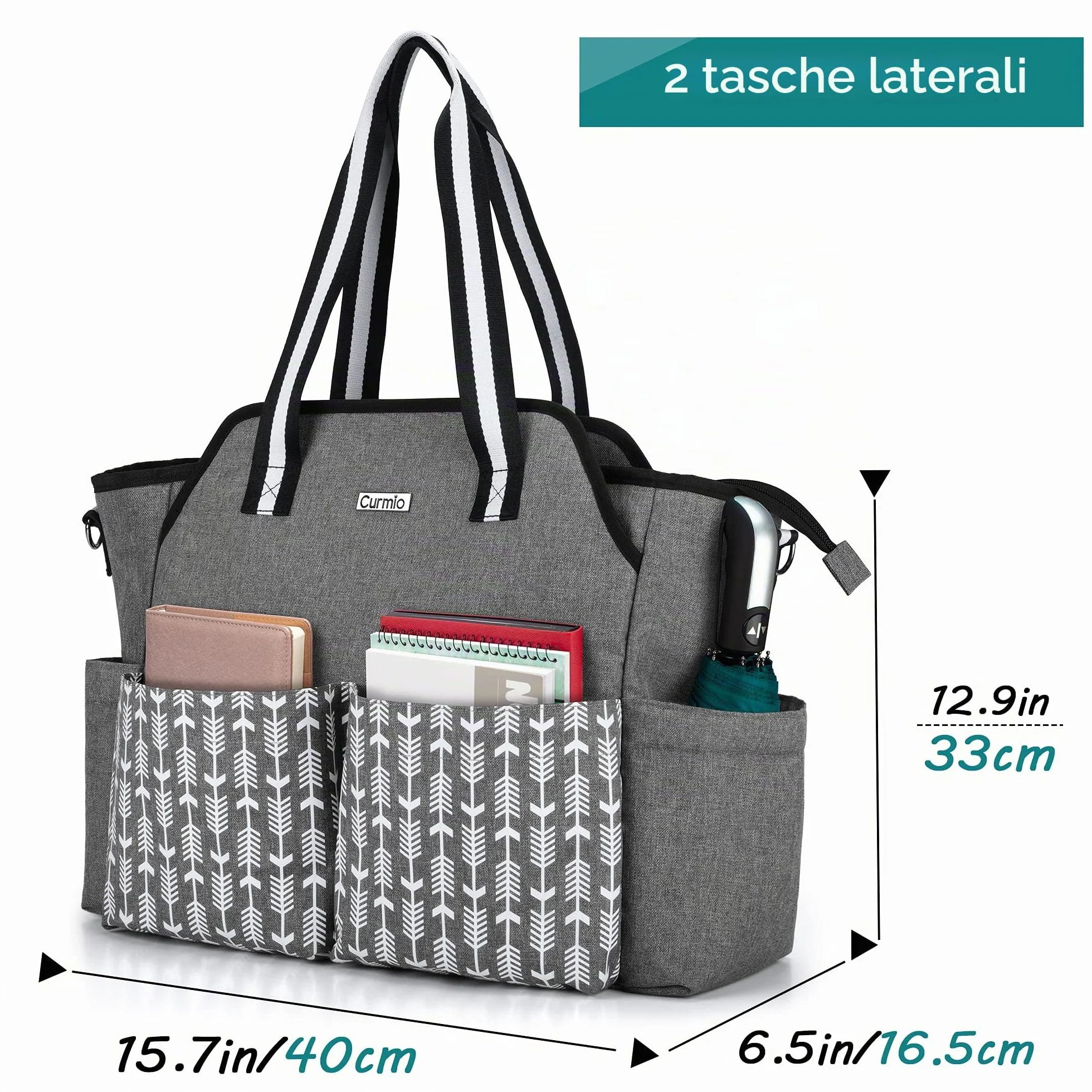 CURMIO Borsa da Lavoro per Insegnanti per Le Donne, Borsa Portatile con Tracolla e Custodia Imbottita per Laptop, Insegnanti, Solo Borsa Grigio