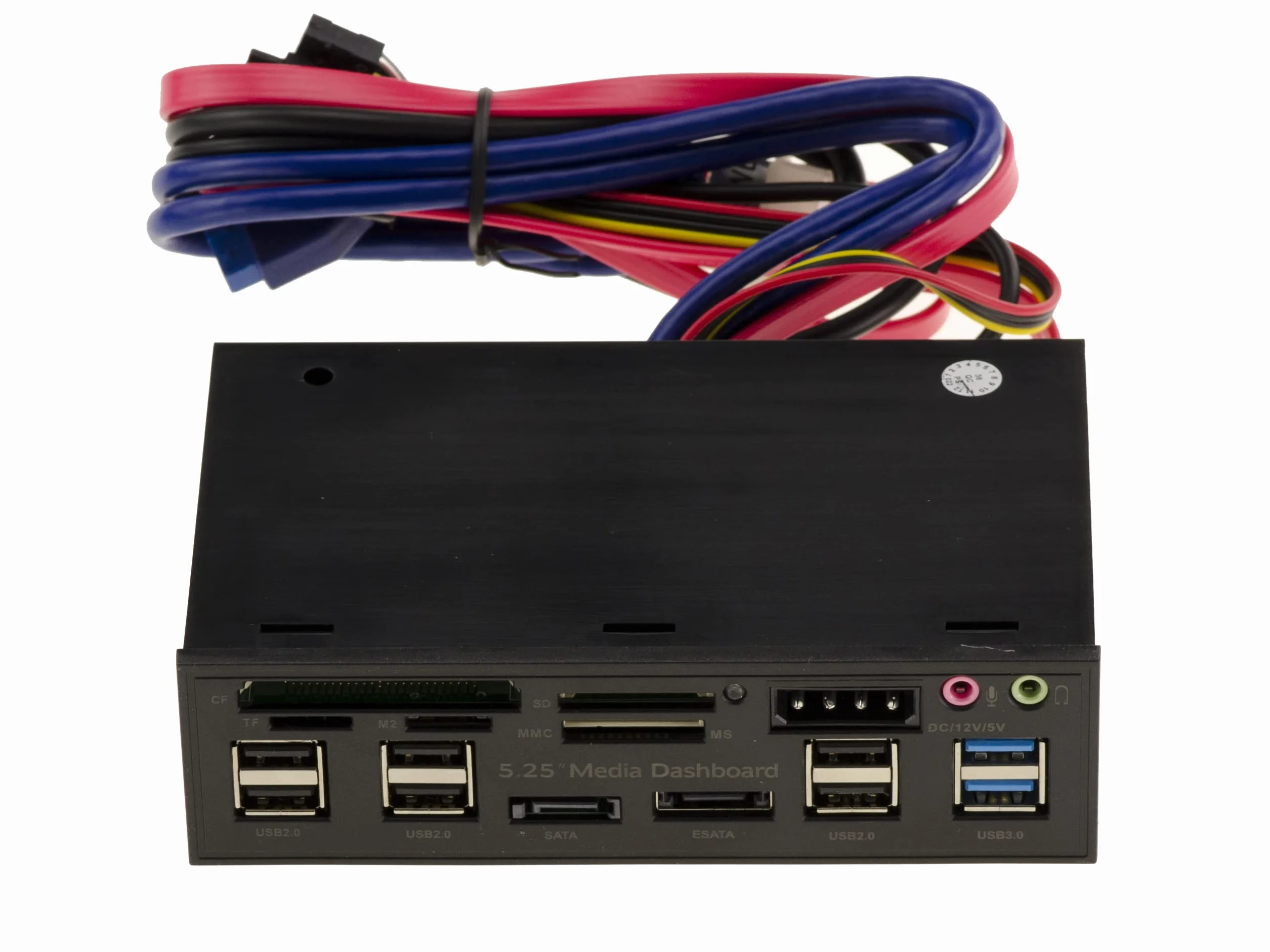 KALEA-INFORMATIQUE Pannello frontale per alloggiamento multiporta da 5,25": CF SD MicroSD MMC USB2 USB3 eSATA SATA Audio 12V 5V
