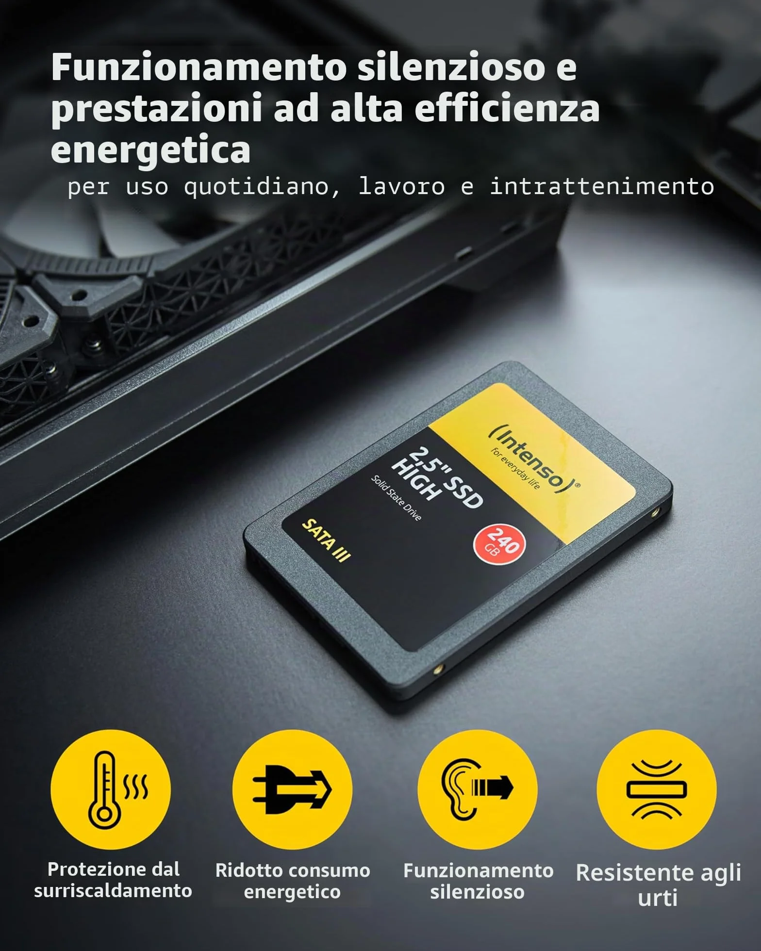Intenso 2.5" SSD Interno SATA III High Performance, 480 GB, Nero