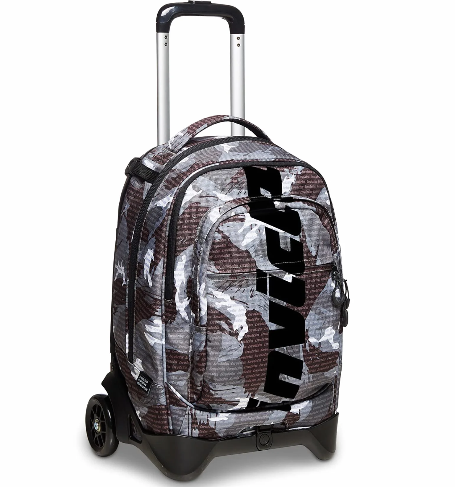 Invicta Trolley Scuola Sganciabile 3 in 1 Zaino con Carrello, Bianco Nero, Tasca PC