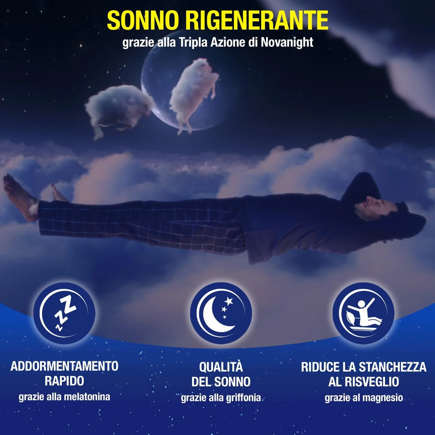 Novanight Tripla Azione Bustine Magnesio Melatonina Disturbi del Sonno 40 Buste Gusto Camomilla e Agrumi