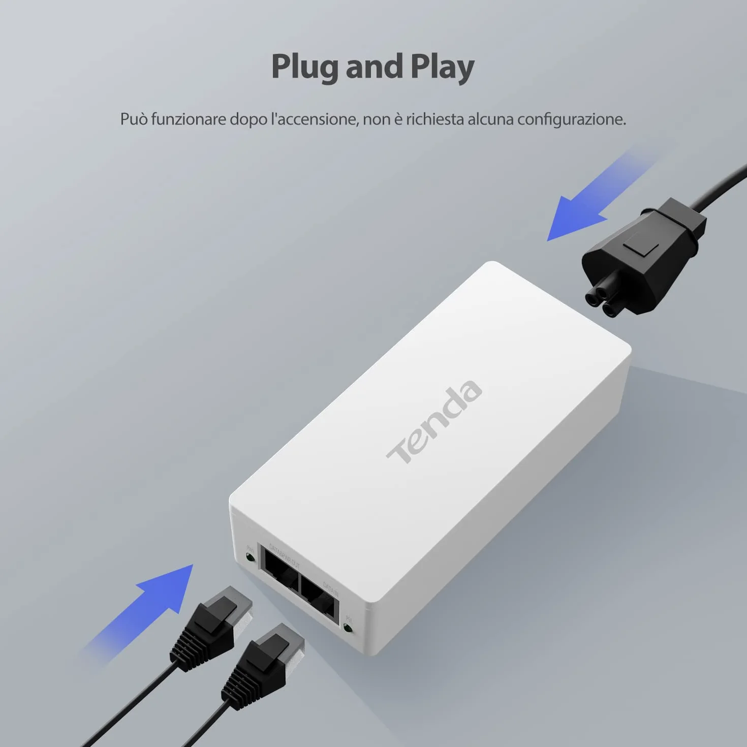 Tenda POE30G-AT Gigabit PoE Injector IEEE 802.3af/at, Uscita 48V-54V/30W, 10/100/1000 Mbps Ethernet PoE Adapter, Plug and Play, Fornisce Potenza fino a 100 Metri, Bianco