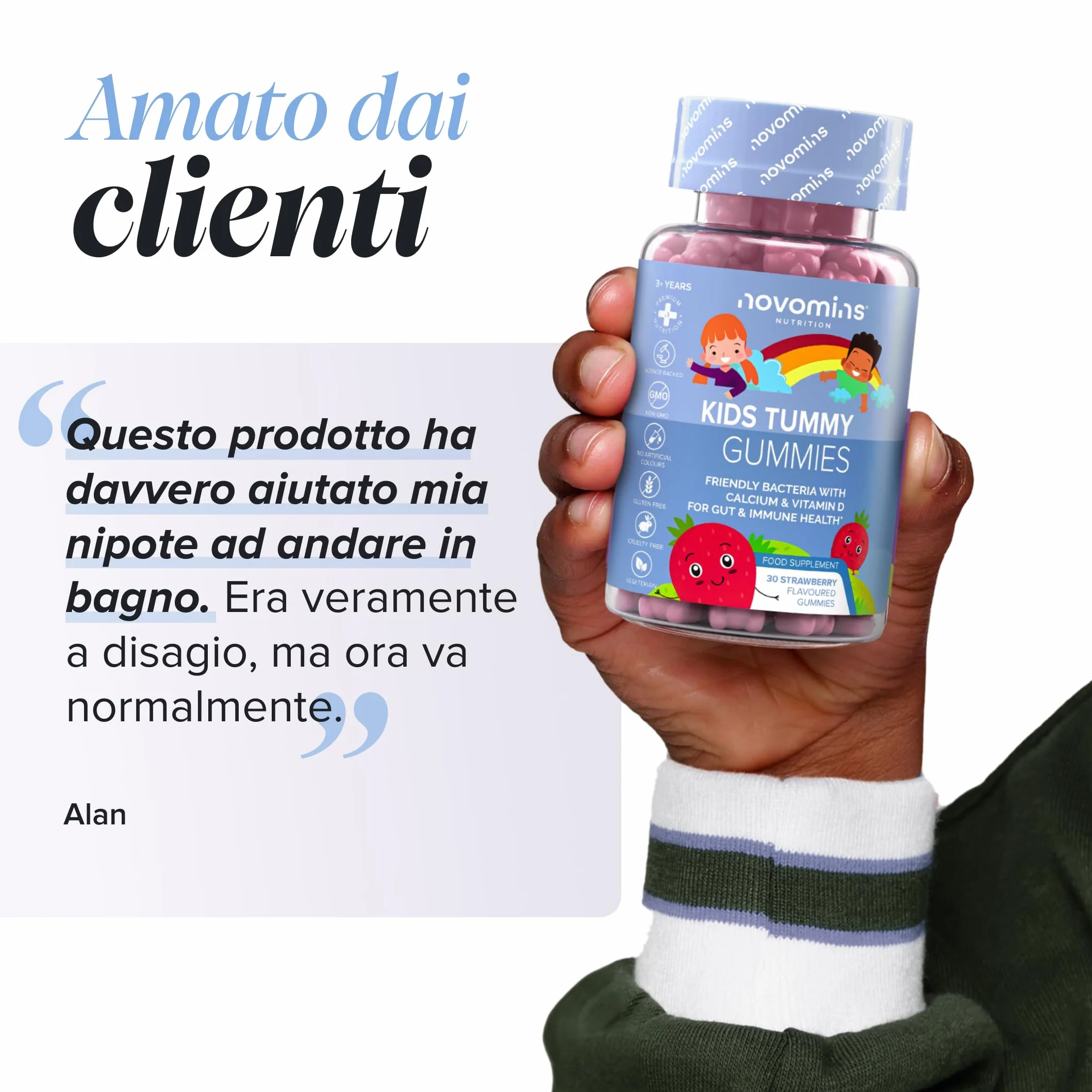Probiotici Bambini Gommose Fermenti Lattici con Vitamina D3 & Calcio Benessere Intestinale Difese 30 Gommose Novomins