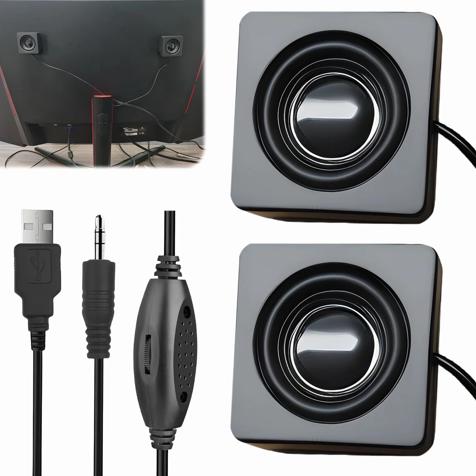 Mini altoparlante stereo USB 3,5 mm TRS con controllo volume per PC laptop desktop
