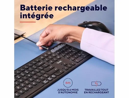 Trust Vaiya Tastiera senza fili Bluetooth 2,4 GHz AZERTY francese ricaricabile multidispositivo Windows iOS iPadOS macOS Android